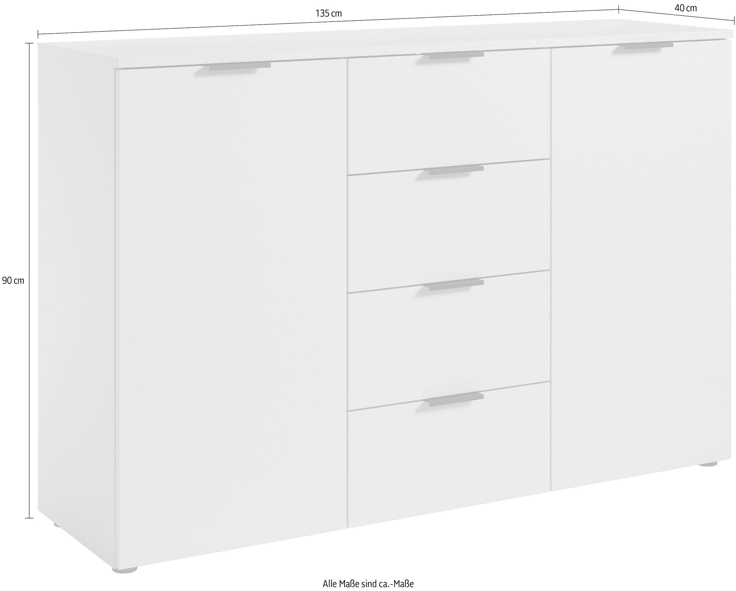 HBZ Sideboard »Linz Kommode, BxHxT 135x90x40cm«, (1 St.), Breite 135cm,Lip-Griff, Melaminbeschichtung