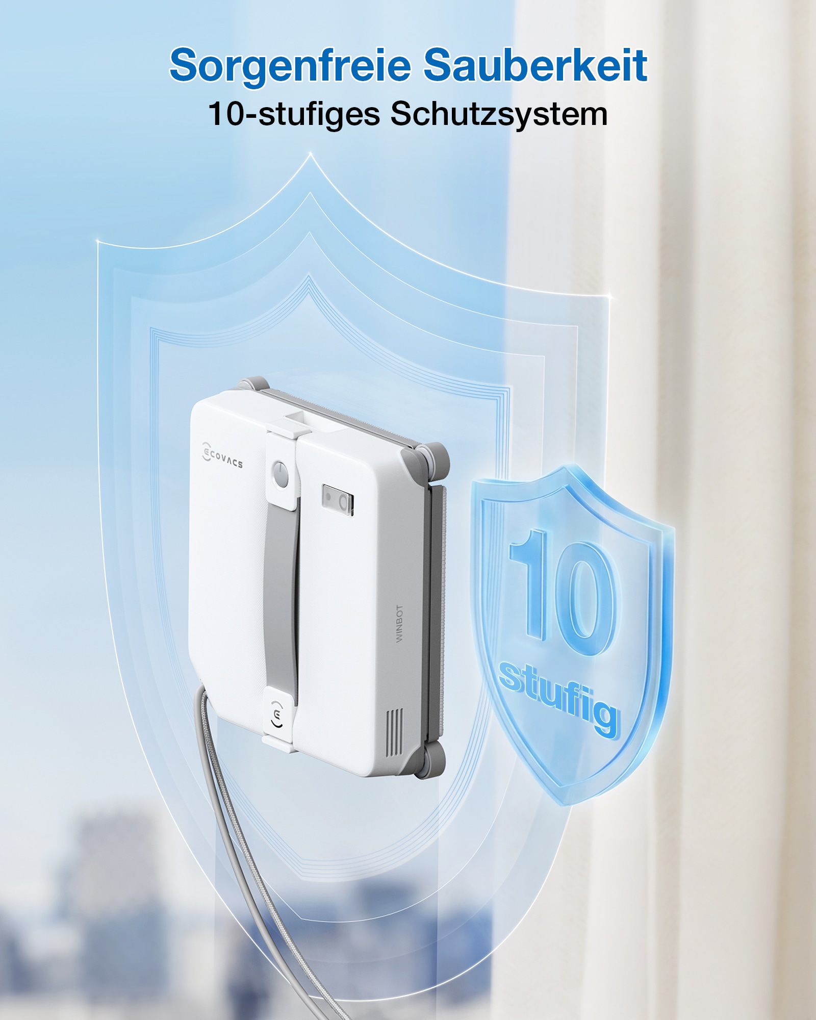 ECOVACS Fensterputzroboter »WINBOT Mini 2, inkl. Reinungslösung 230ml« 50ml Wassertank, Bürsten an allen Ecken, 3,5m Kabel