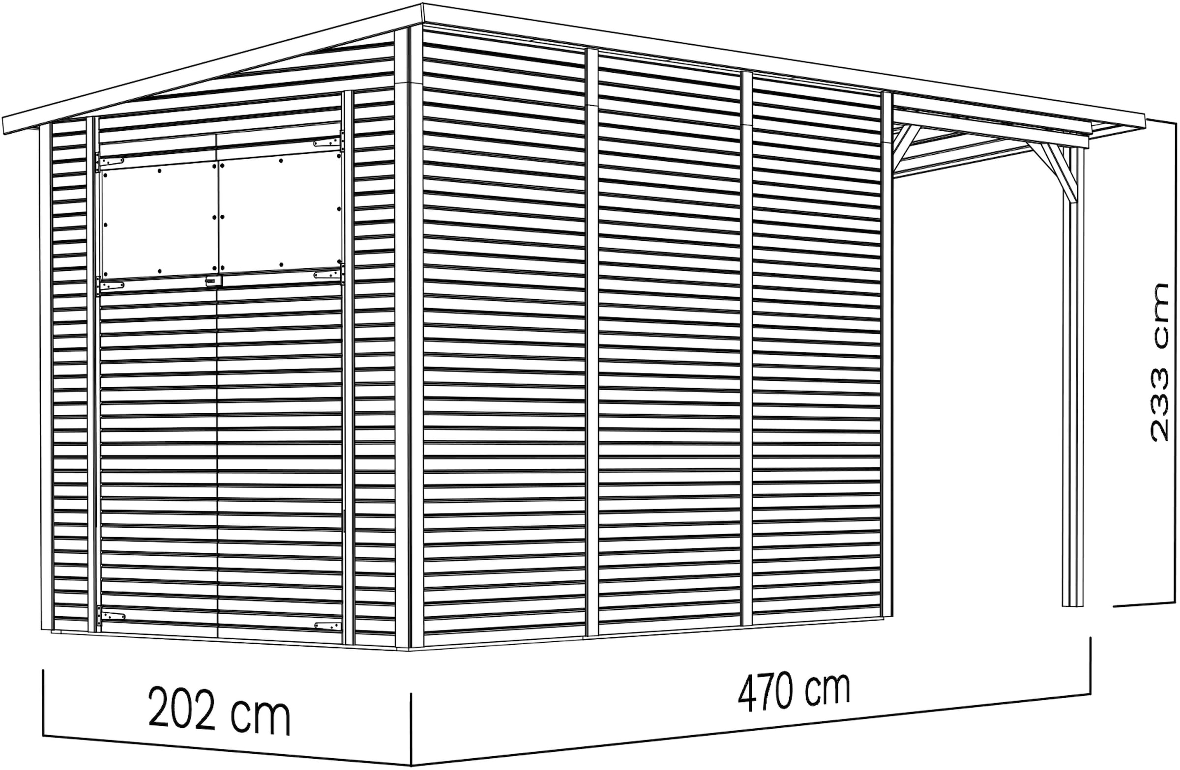 BERTILO Gartenhaus »Pent Modern 4 Plus naturbelassen«, mit hohen Seitenwänden und einer 1,88 m hohen Doppeltür
