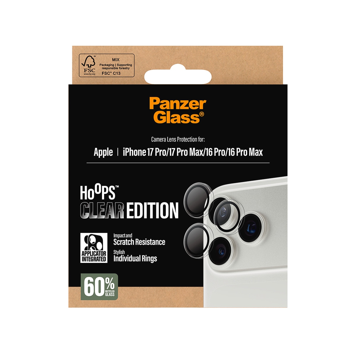 CARE by PanzerGlass Kameraschutzglas »Hoops Camera Lens Protector« für Apple iPhone 17 Pro/Pro Max;Apple iPhone 16 Pro/Pro Max Kameraschutz,Linsenschutz,Objektivschutz, kratz- & stoßfest