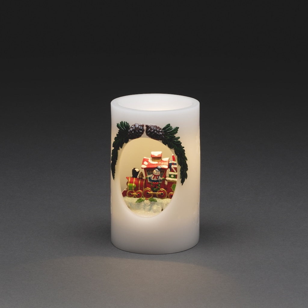 KONSTSMIDE LED-Kerze »Weihnachtsdeko«, LED Echtwachskerze Schneemann mit Zug
