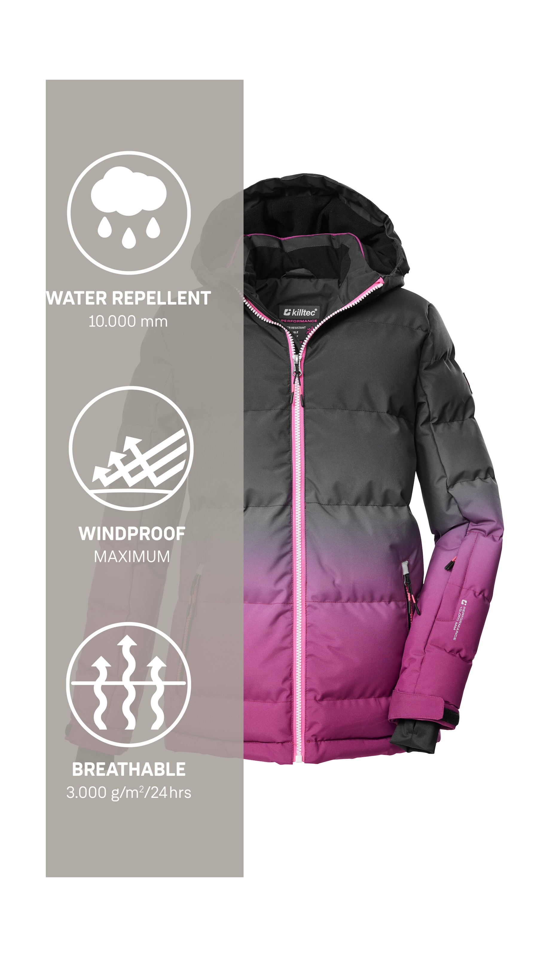 Killtec Skijacke »KSW 330 GRLS SKI QLTD JCKT«, Wasserabweisende Winterjacke, atmungsaktiv, verstellbare Kapuze