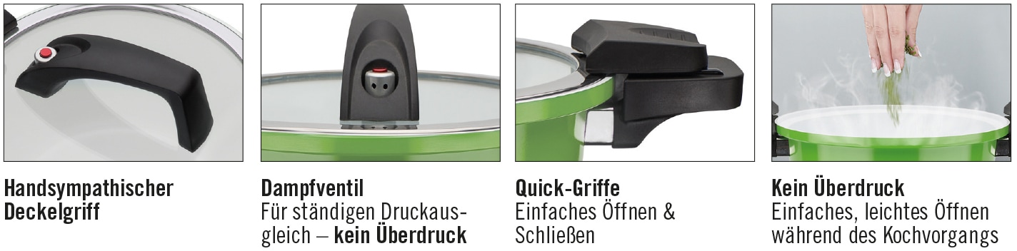 GSW Dampfgartopf »Ceramica green«, Aluminium, (1 tlg.), Dampfkochtopf, mehrfache Ceramic-Versielgung, Induktion