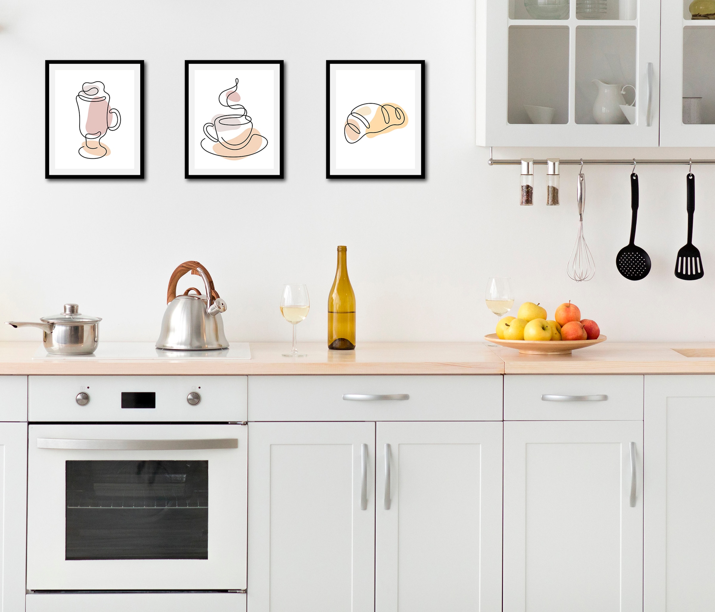 queence Bild »Set Hatty«, Lebensmittel-Kaffee-Kaffee Bilder-Bar & Lounges-Essen-Kunst, (1 St.), HD Premium Poster-Druck inkl. Holzrahmen - 3er Set