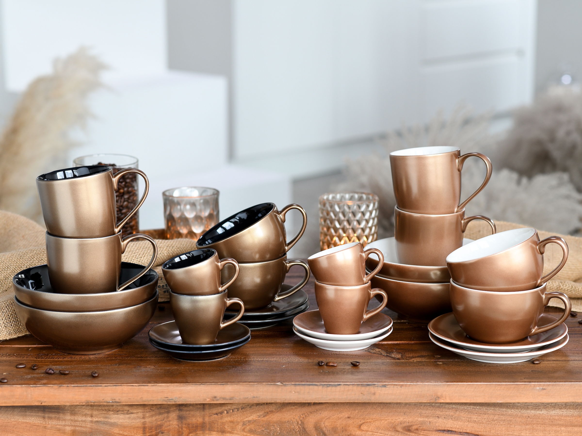 CreaTable Espressotasse »Golden Days Schwarz, Espressoset, 12-tlg.«, (Set, 12 tlg.), Goldfarbene Spezialglasur