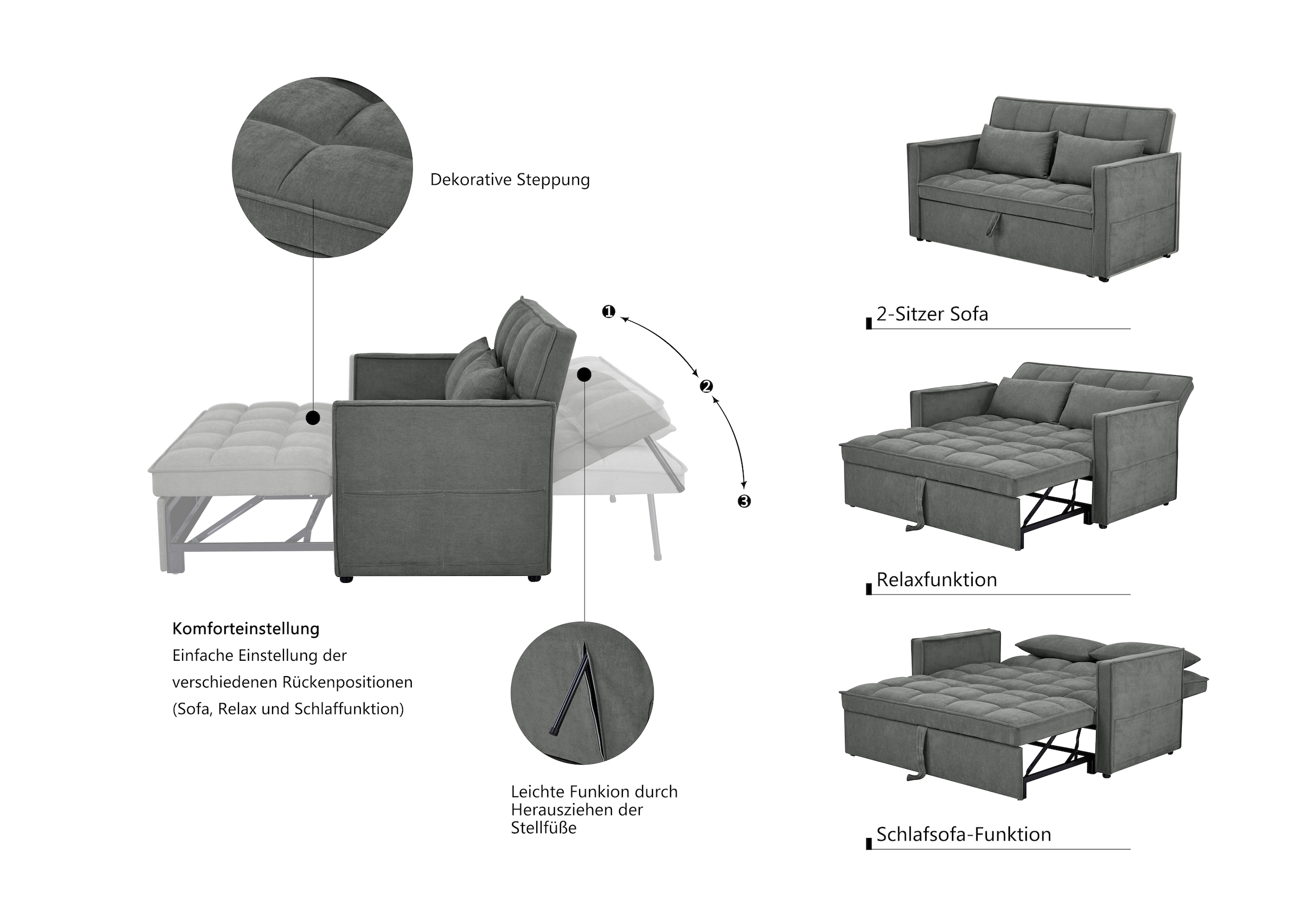 OTTO home Schlafsofa »STEFFO, 159 cm, 2-Sitzer, mit verstellbarer Rückenlehne« Klappmechanismus, Feinstruktur-Bezug, natürliche Farben
