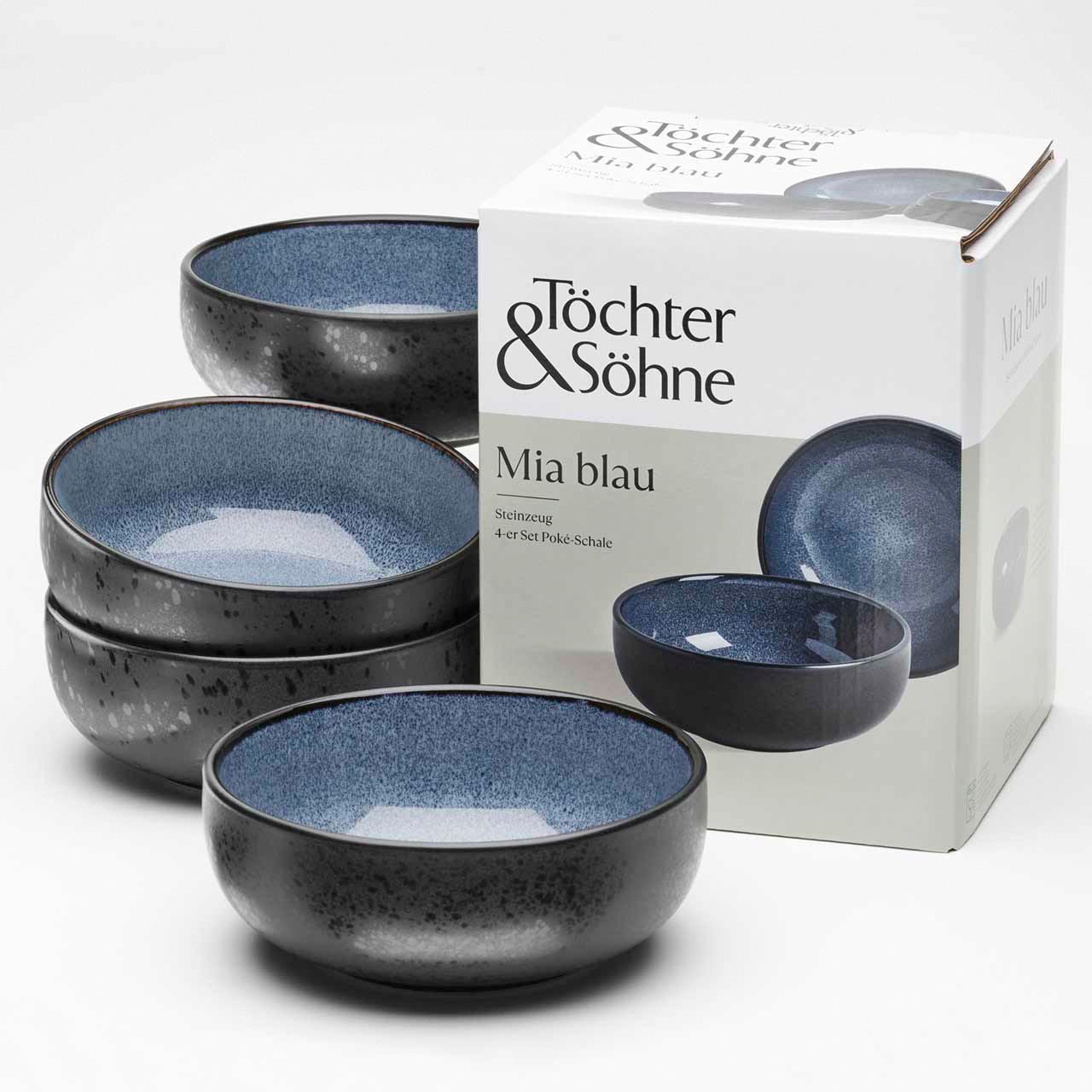 Töchter & Söhne Schale »Mia«, 4 tlg., aus Steingut, reaktiv glasierte Innenseite, matte schwarze Glasur auf der Außenseite