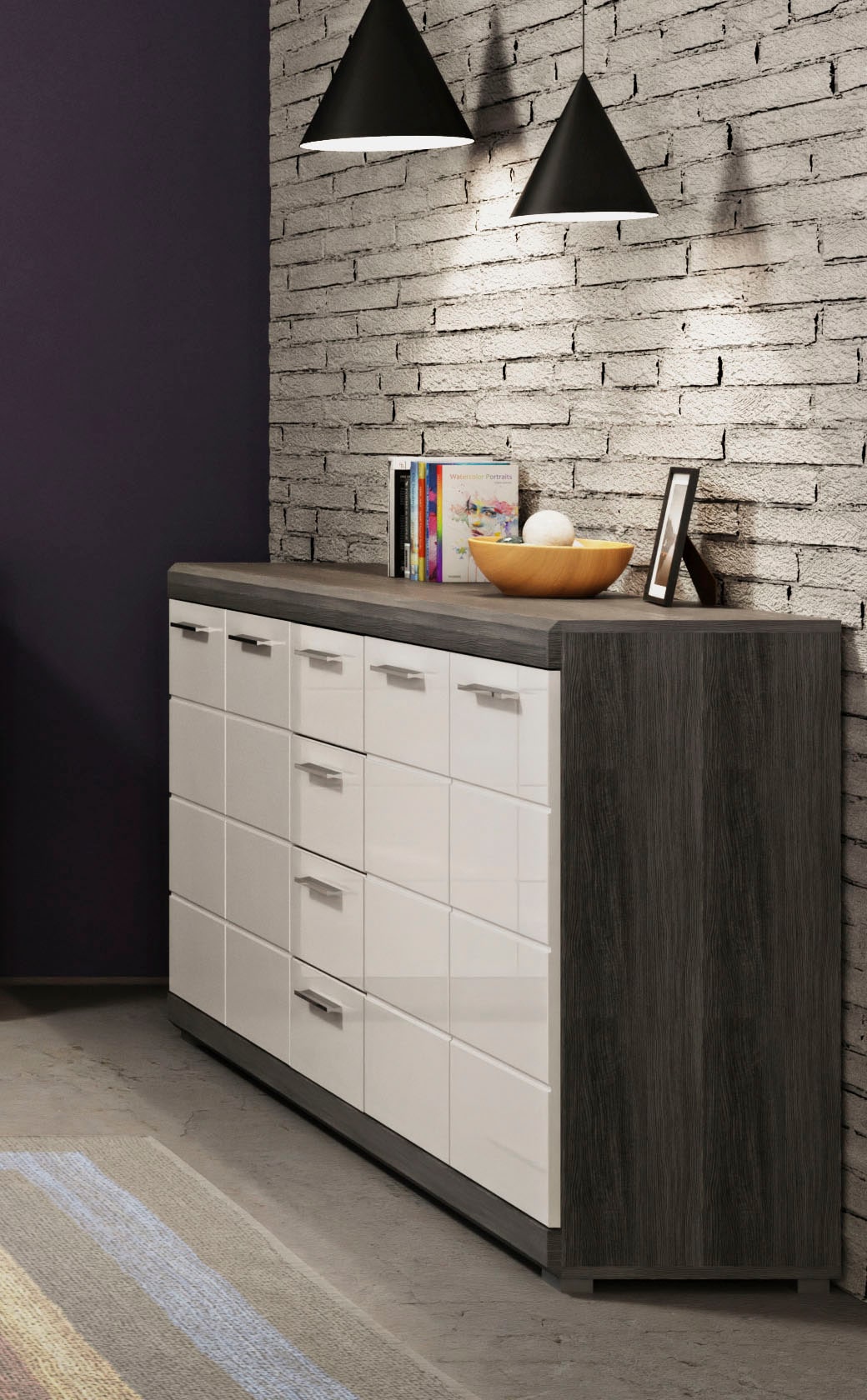 INOSIGN Kommode »Siena, Breite 165cm, 4 Türen, 4 Schubkästen, 8 Einlegeböden, 12 Fächer«, Front-Rillenfräsung, Schuhkommode, Schuhschrank, Anrichte, Sideboard