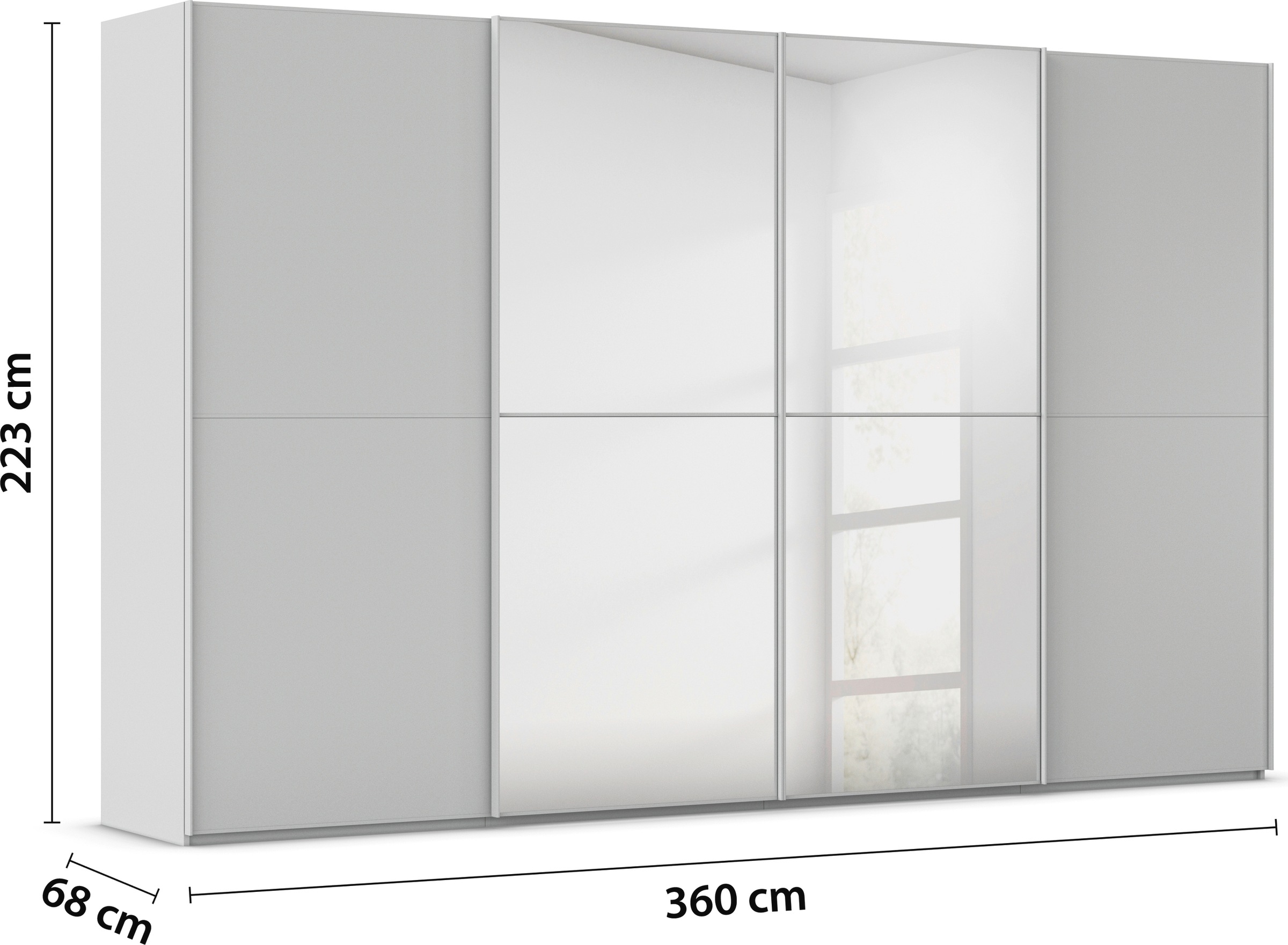 rauch Schwebetürenschrank »Kleiderschrank Schrank Garderobe Schlafzimmerschrank SCALE-DUO«, edle zweigeteilte Türen, Spiegel und 3 Zierleisten MADE IN GERMANY