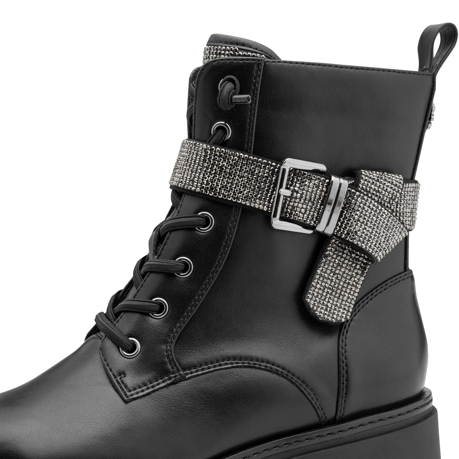 MARCO TOZZI by GMK Schnürstiefelette, Blockabsatz, Schnürboots, Zierriemen mit Strasssteinen besetzt