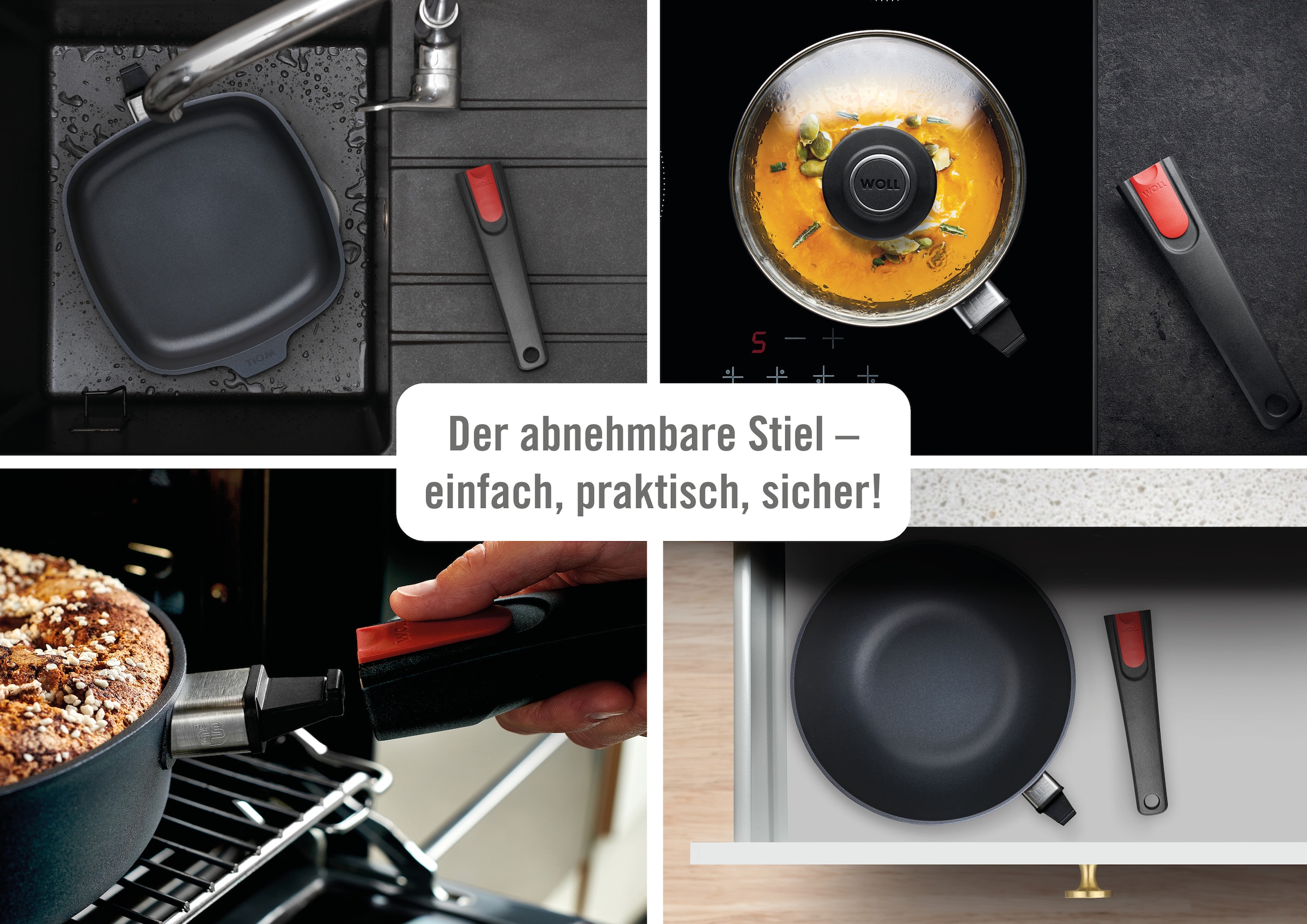 WOLL MADE IN GERMANY Pfannen-Set »Diamond Lite mit Spritzschutz« Aluminiumguss Set, 2 Stk. tlg. Abnehmbarer Stiel, Antihaftbeschichtet