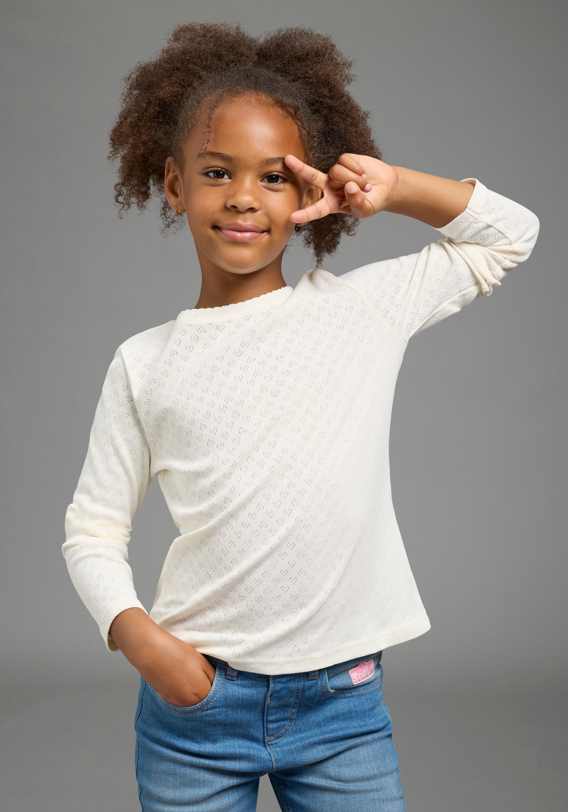 Scout Langarmshirt »3er Pack Shirt in Herz-Ajours Material - NEU von SCOUT« Packung, 3,  langärmlig, hüftlange Basic-Passform, mit Ajourstrickmuster