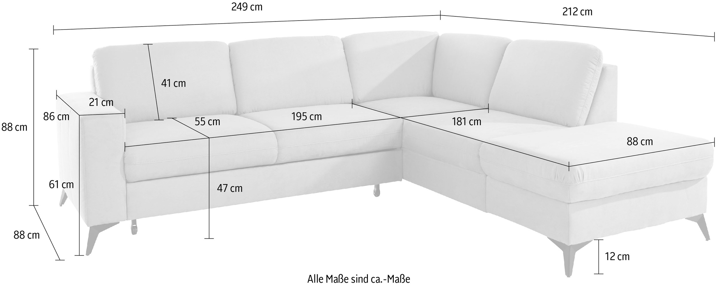Places of Style Ecksofa »Lolland L-Form«, Wahlweise mit Bettfunktion und Stauraum, auch mit abwischbarem Bezug