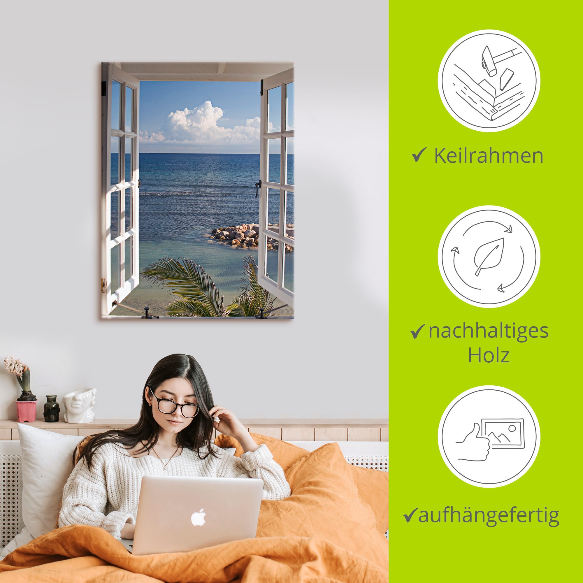 Artland Wandbild »Fenster zum Paradies«, Fensterblick, (1 St.), als Alubild, Outdoorbild, Leinwandbild, Poster, Wandaufkleber