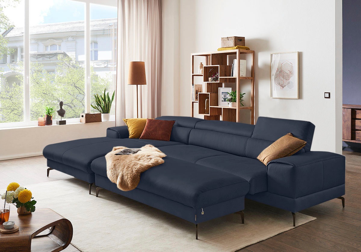 W.SCHILLIG Ecksofa »piedroo, Designsofa mit tollem Sitzkomfort, bequem und elegant, L-Form«, Kopfteilverstellung, wahlweise mit Sitztiefenverstellung, Breite 343cm
