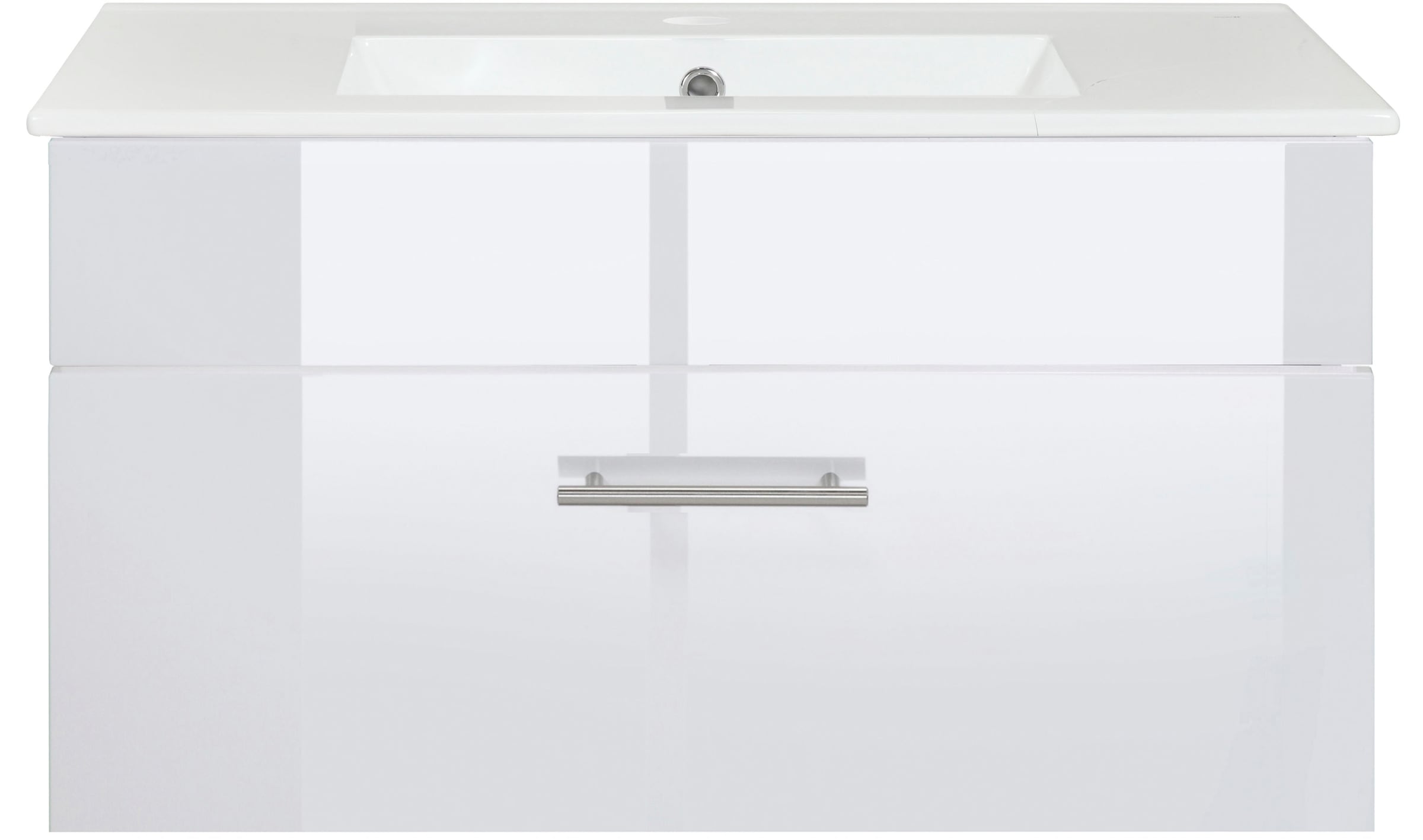 welltime Waschtisch »Trento Light mit Keramik-Auflagebecken«, 1 feste Blende und 1 Auszug, Breite: 101cm, Weiß Hochglanz