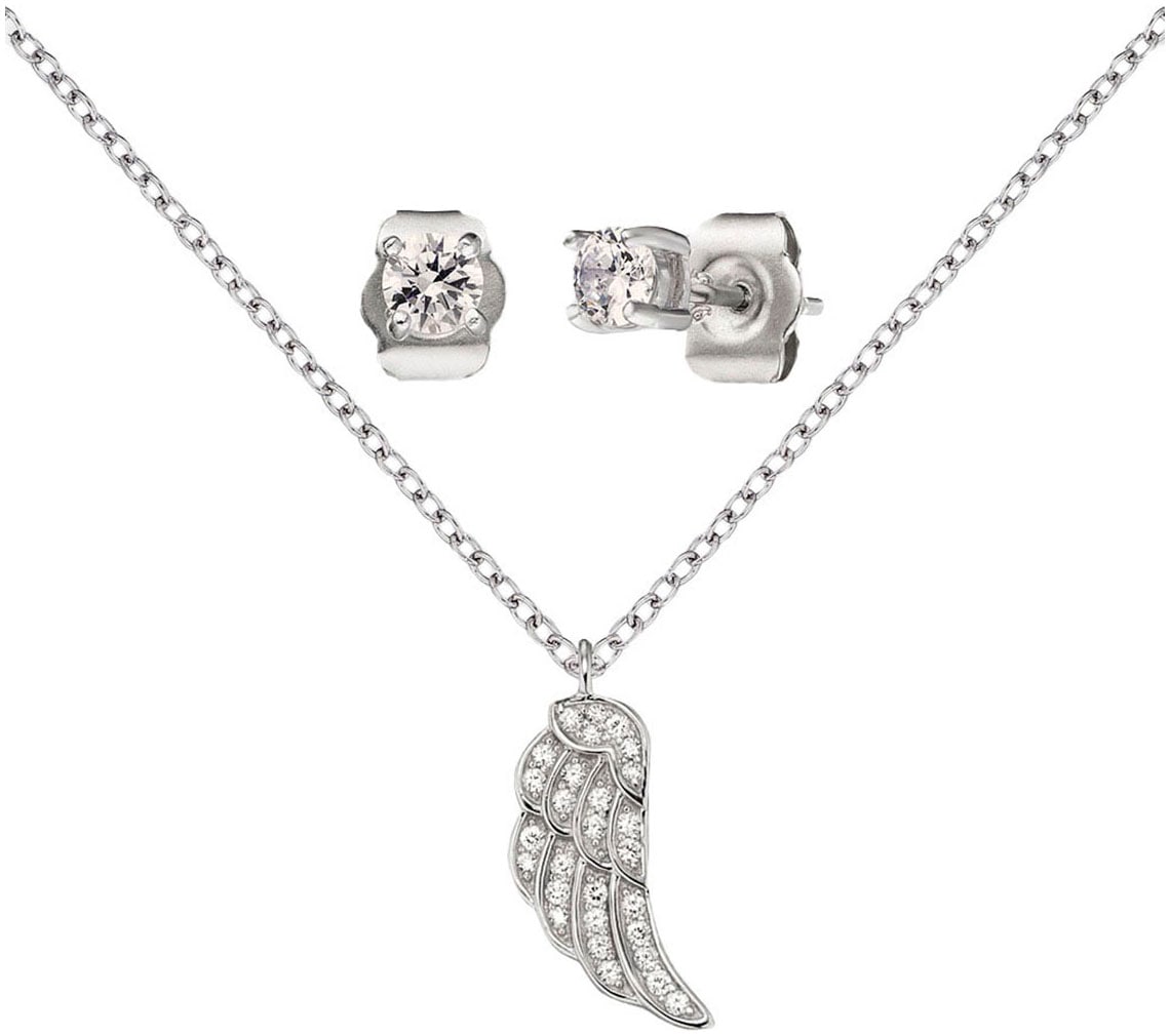 Engelsrufer Ohrring und Ketten Set »Multipack Schmuck Geschenk, FLÜGEL, ERMT-LILWING-ZI«, (Set, 4 tlg.), mit Zirkonia (synth.)