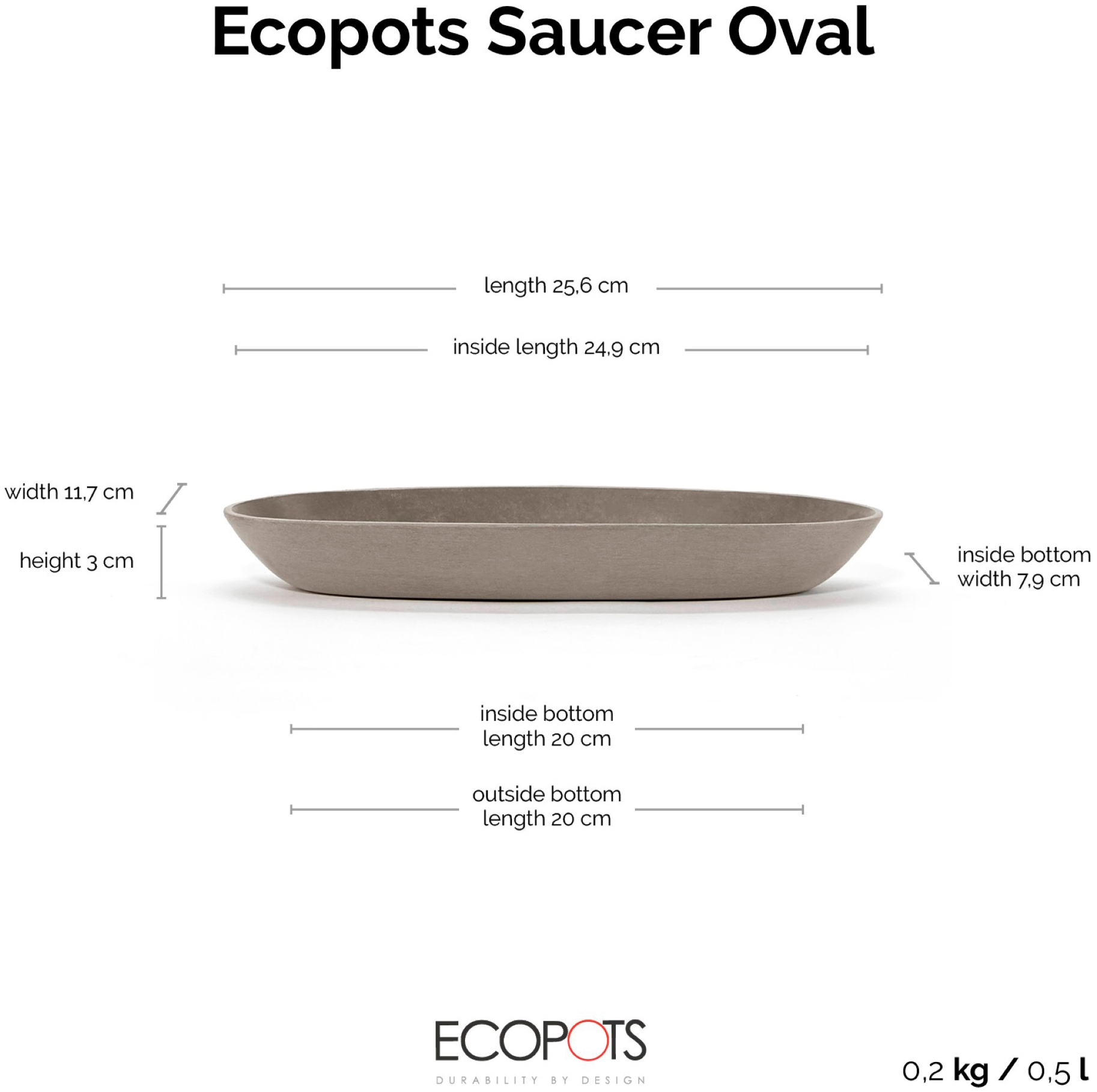 ECOPOTS Topfuntersetzer »Oval Taupe«, für innen und außen: frostsicher, bruchsicher und lichtbeständig