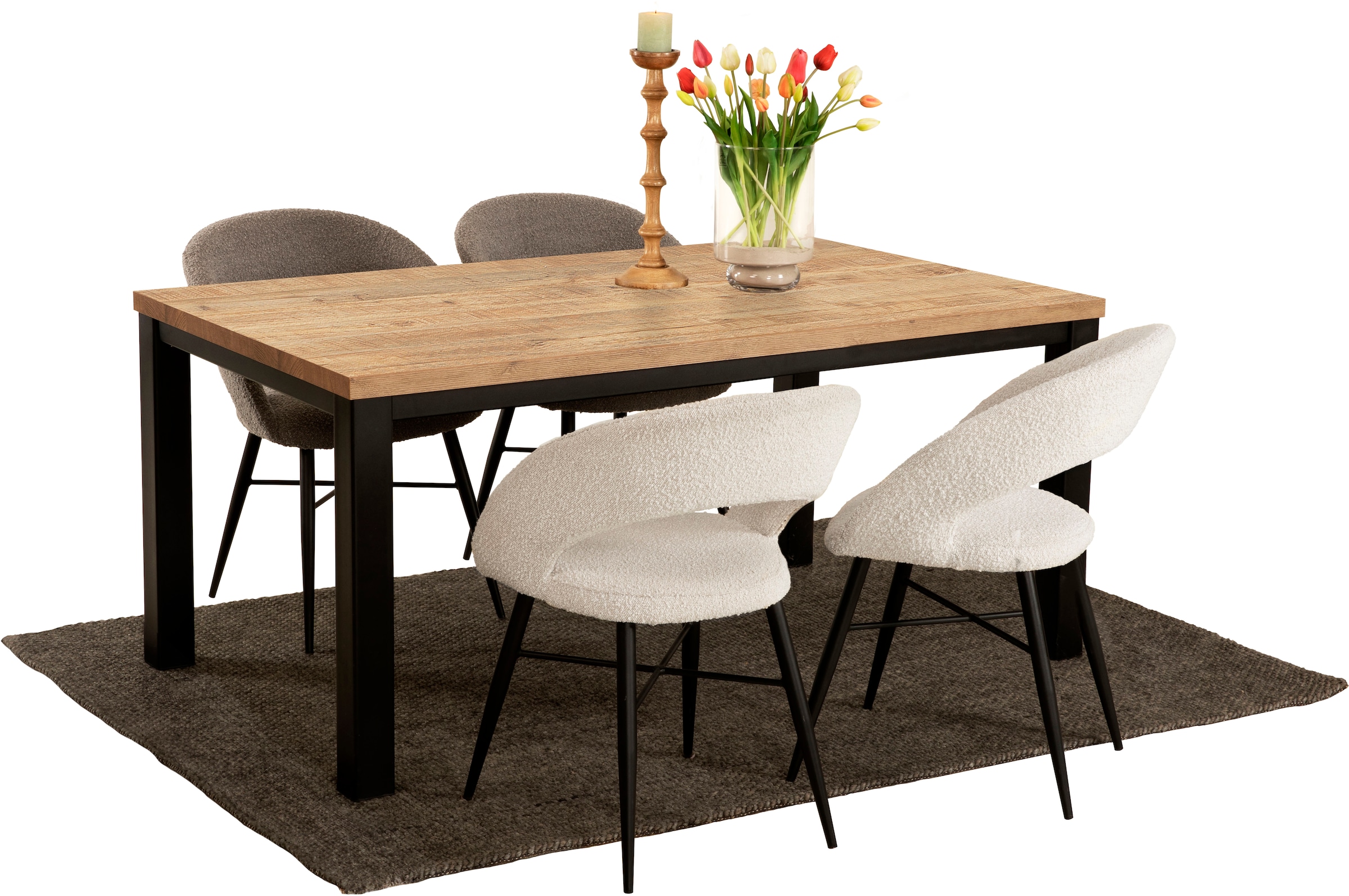 OMG Design Esszimmerstuhl »Marley«, (Set), 2 St., Stoff, mit modernem Cut-Out, Bouclé Bezug