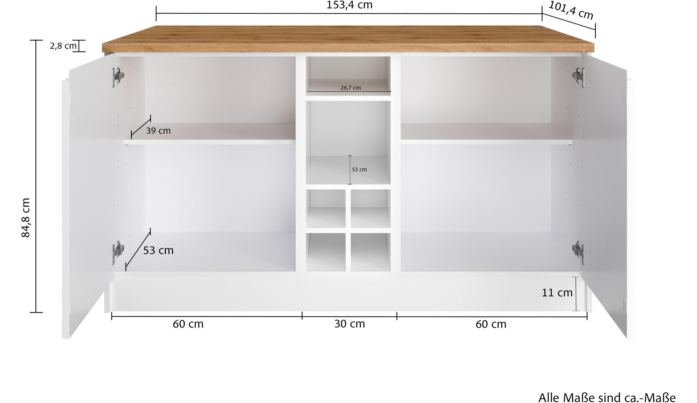 HELD MÖBEL Kücheninsel »Virginia«, Breite 153 cm, MDF-Fronten, Flaschenregal
