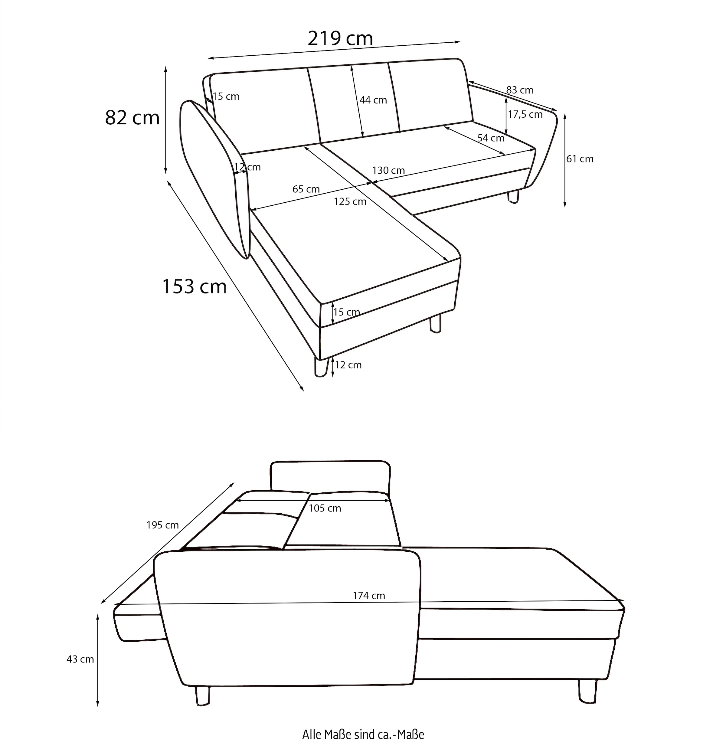 Dorel Home Ecksofa »Perry, L-Form,«, Rückenlehne, verschiedene Farbvarianten, Sitzhöhe 43 cm, Breite 219 cm
