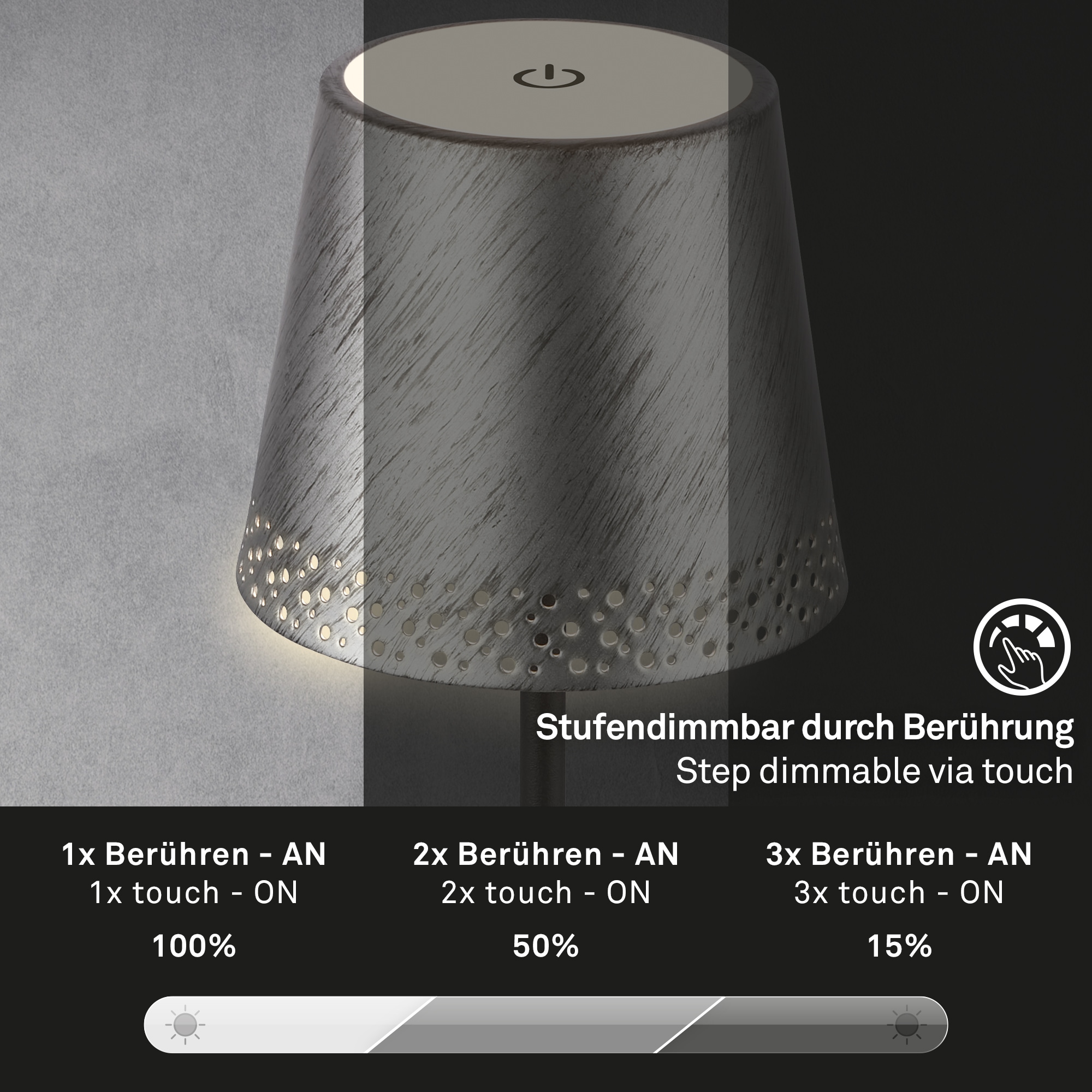 Briloner Leuchten LED Tischleuchte »KIKI« LED-Modul 1 Stk. Warmweiß mit Akku, höhenverstellbar, USB-C, warmweiß, IP44, schwarz-holz, 38 cm