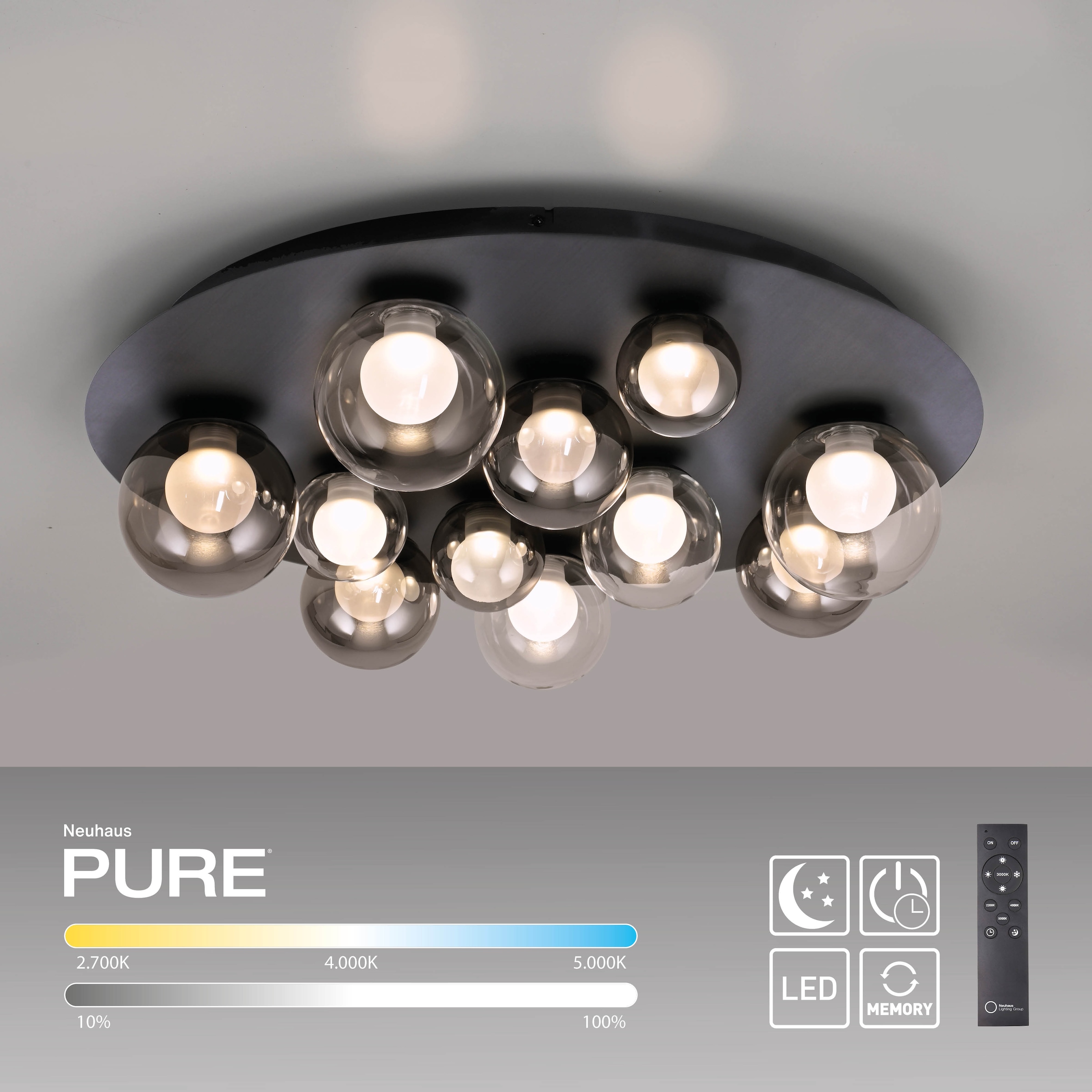 Neuhaus PURE LED Deckenleuchte »PURE Popup« LED-Board 1 Stk. warmweiß - kaltweiß Stufenloses dimmen, CCT, Fernbedienung, Memoryfunktion