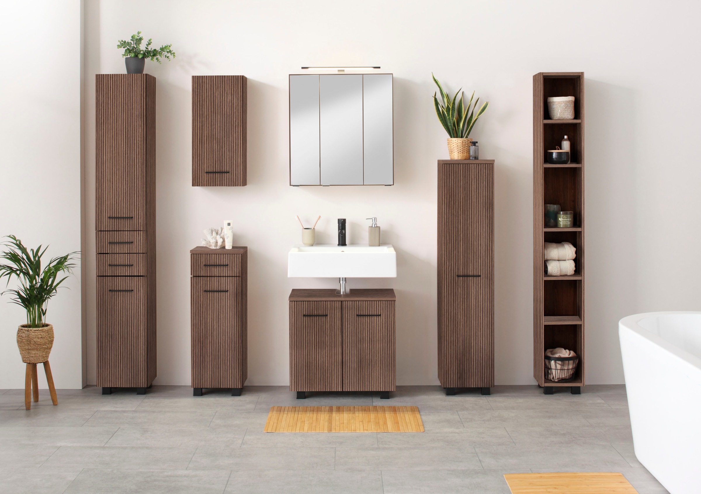 welltime Hochschrank »Trento, verschiedene Ausführungen und Farben«, Badmöbel, Seitenschrank Breite 30 cm, viel Stauraum, Made in Germany