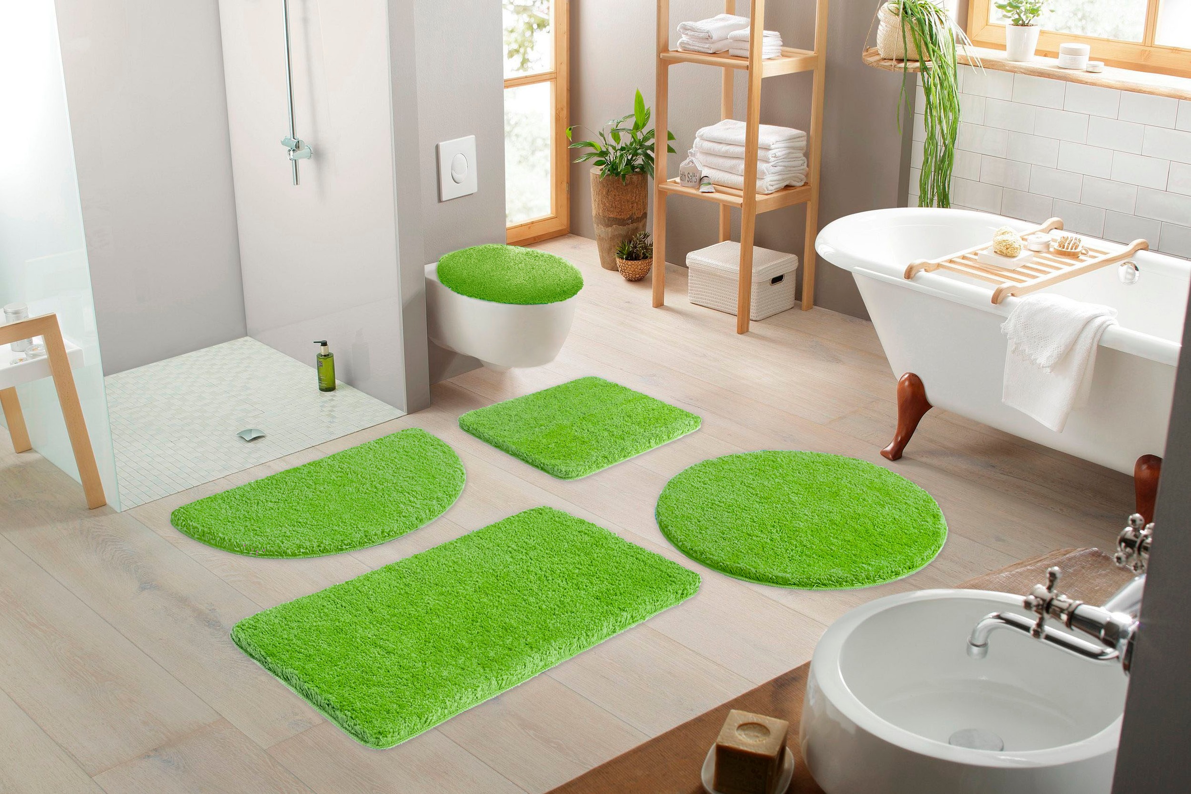 my home Badematte »Sanremo, Badvorleger, Badezimmer Teppich, sehr weich«, rutschhemmend beschichtet, fußbodenheizungsgeeignet-schnell trocknend, Badteppich, unifarben, rechteckig, rund & als 3-tlg. Set erhältlich