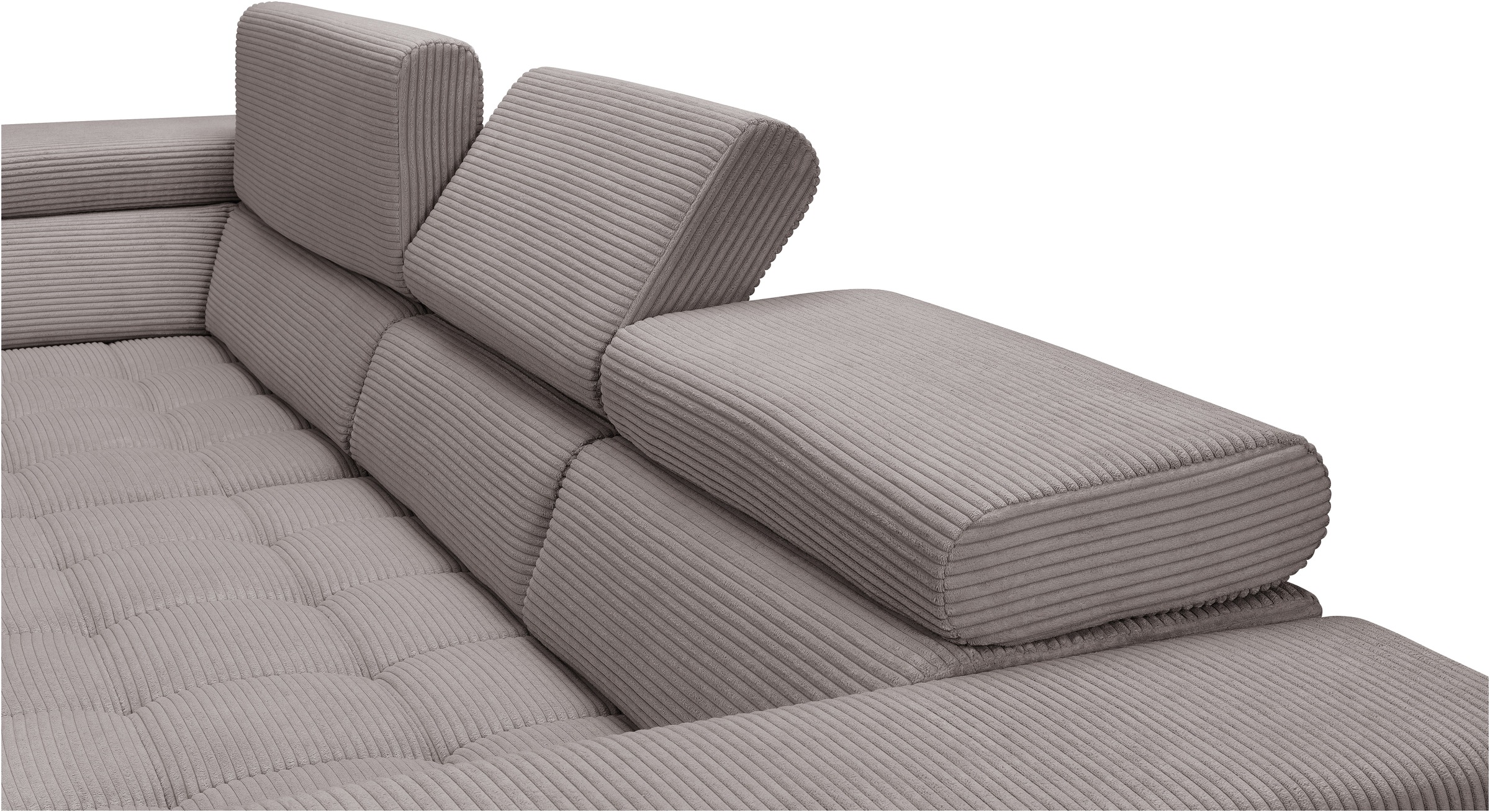 exxpo - sofa fashion Ecksofa »Elianos, hoher Sitzkomfort, aufwendige Kreuzsteppung im Sitz, L-Form«, Kopfteile & Sitztiefe verstellbar, mit Bettfunktion, Cord, cappuccino