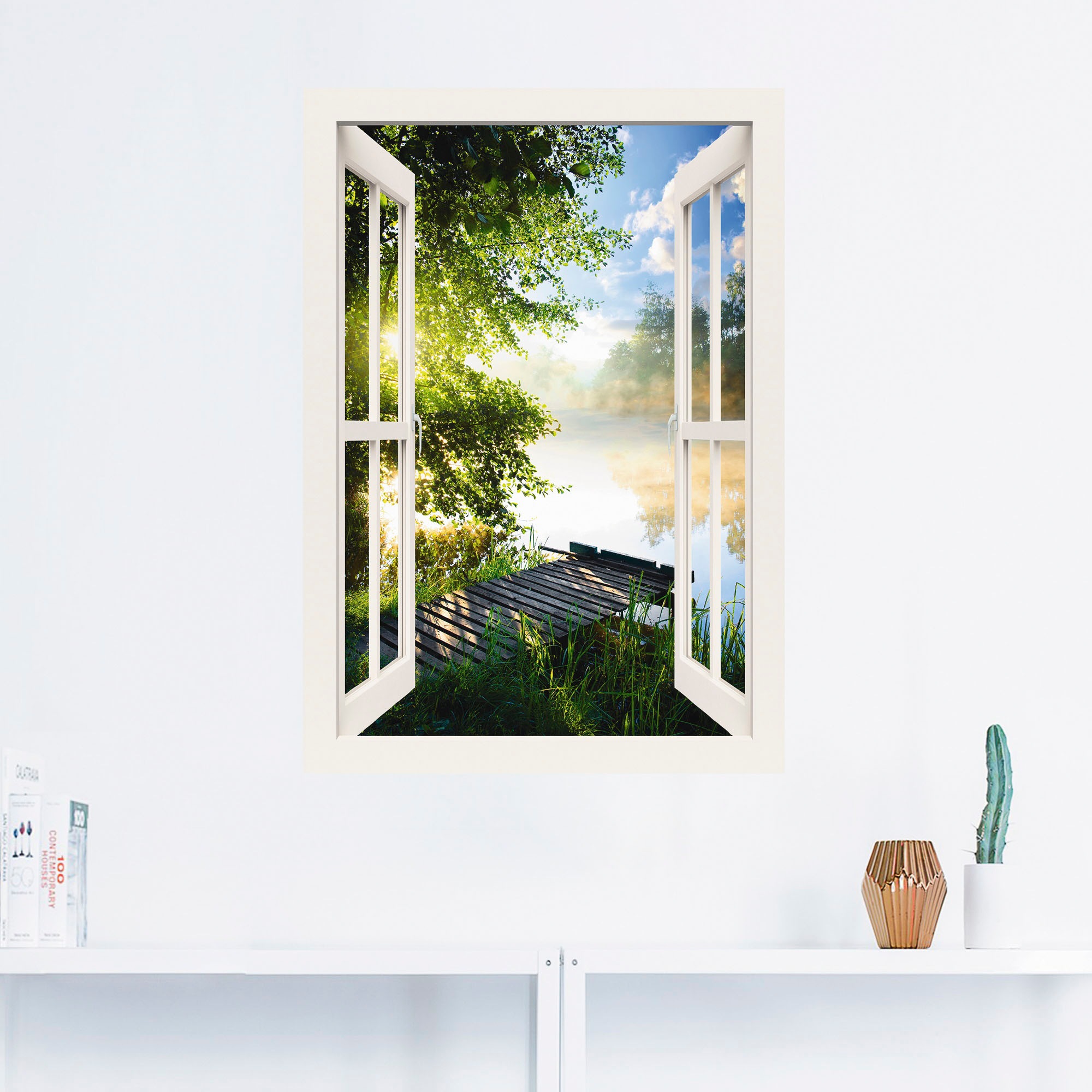 Artland Wandbild »Fensterblick Angelsteg am Fluss«, Fensterblick, (1 St.)  auf Rechnung kaufen