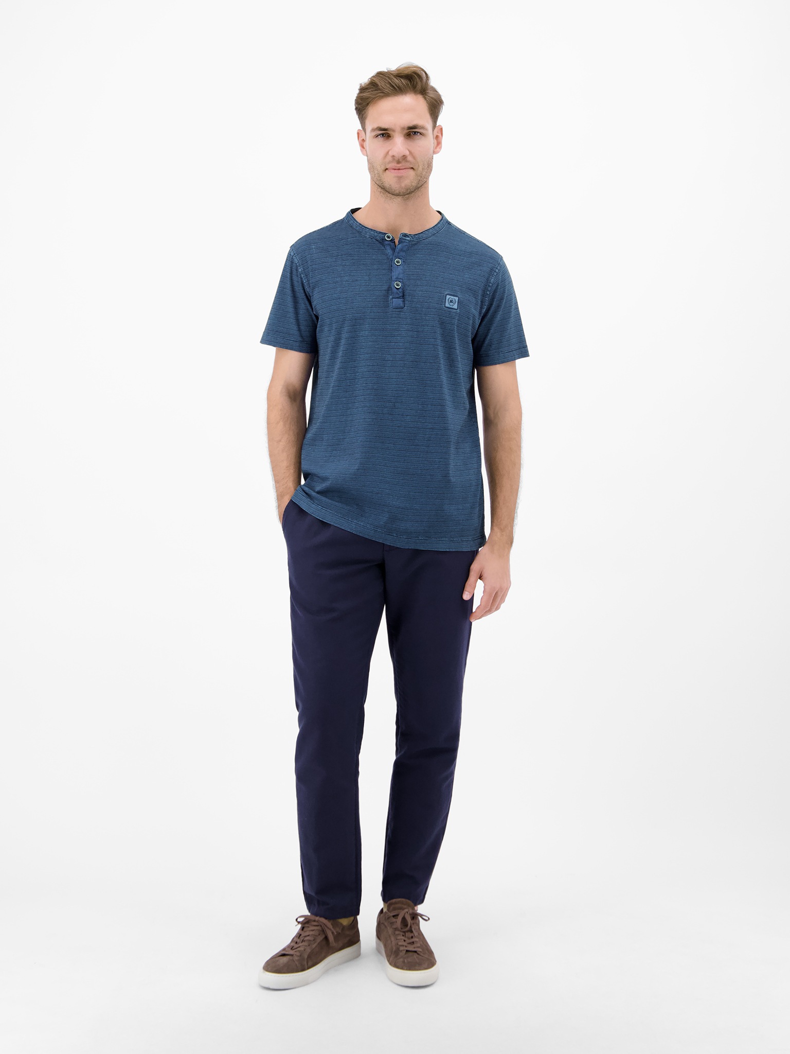 LERROS Kurzarmshirt mit Serafino-Kragen