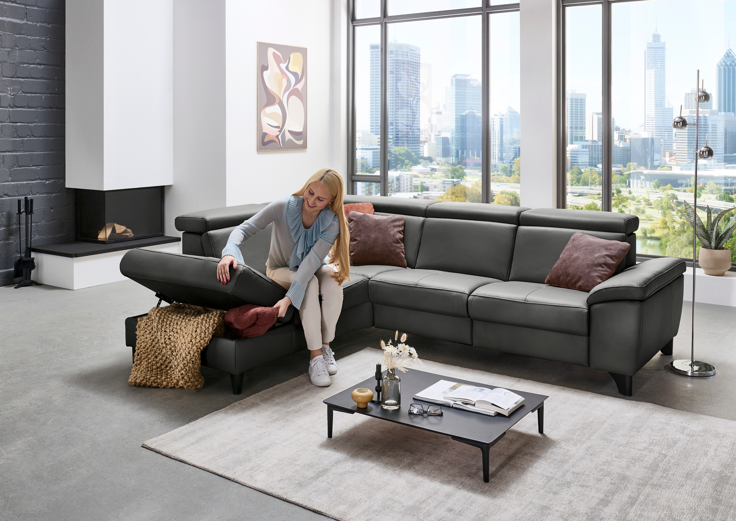 Die PlanBar Ecksofa »PN-EM23166 L-Form«, optional mit Kopfteilverstellung und Stauraum