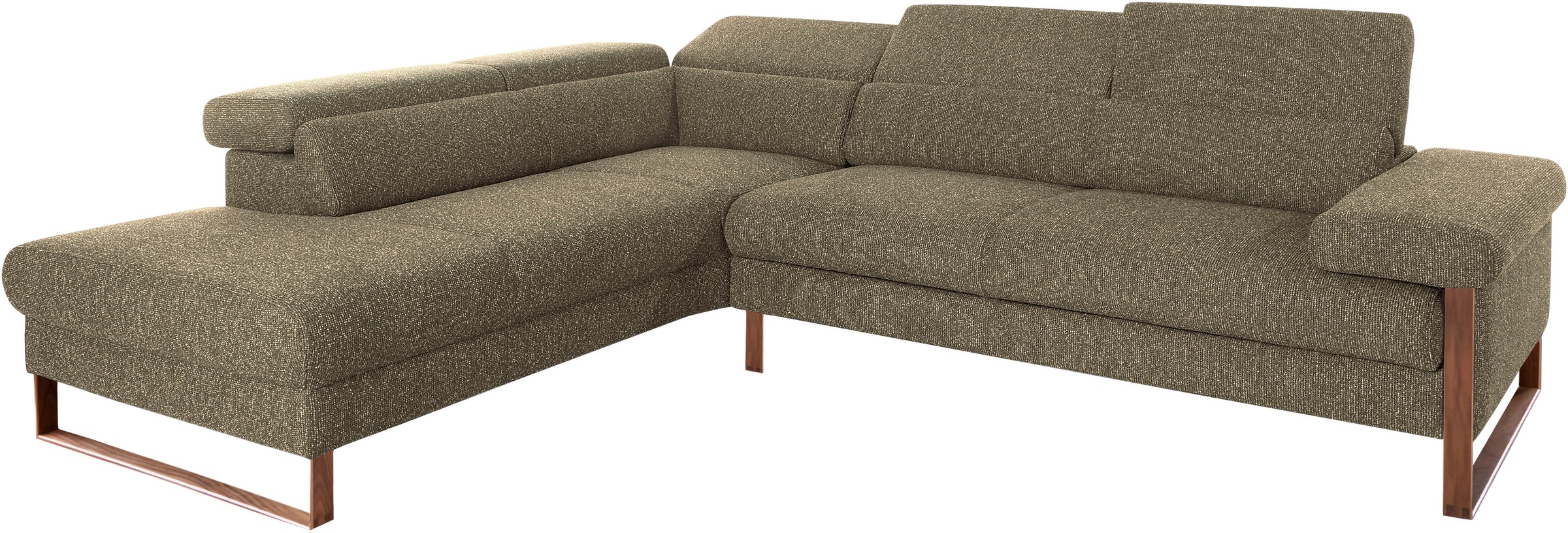 W.SCHILLIG Ecksofa »finn, Designsofa mit tollem Sitzkomfort, bequem, L-Form«, German Design Award 2016, Fußgestell Nussbaum natur, Breite 281 cm