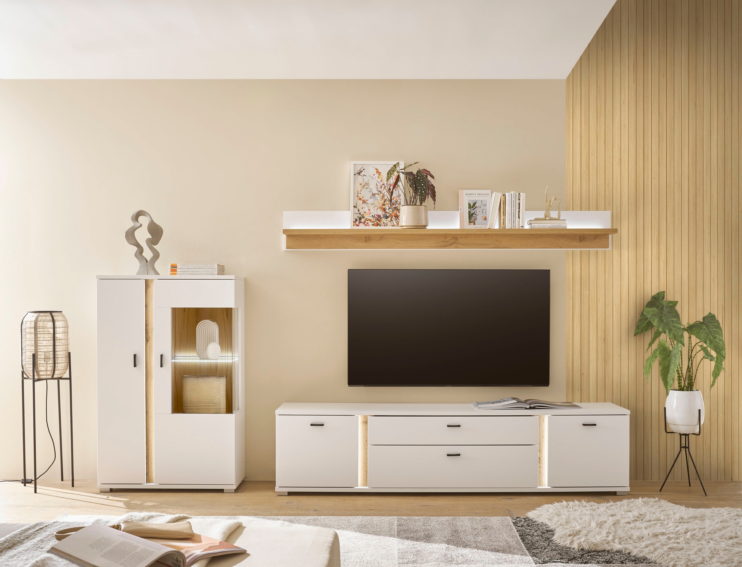 INOSIGN Wohnwand »LONG ISLAND«, (Set, 3 St.), in moderner Trendfarbe,inklusive senkrechter Beleuchtung,Breite 290 cm