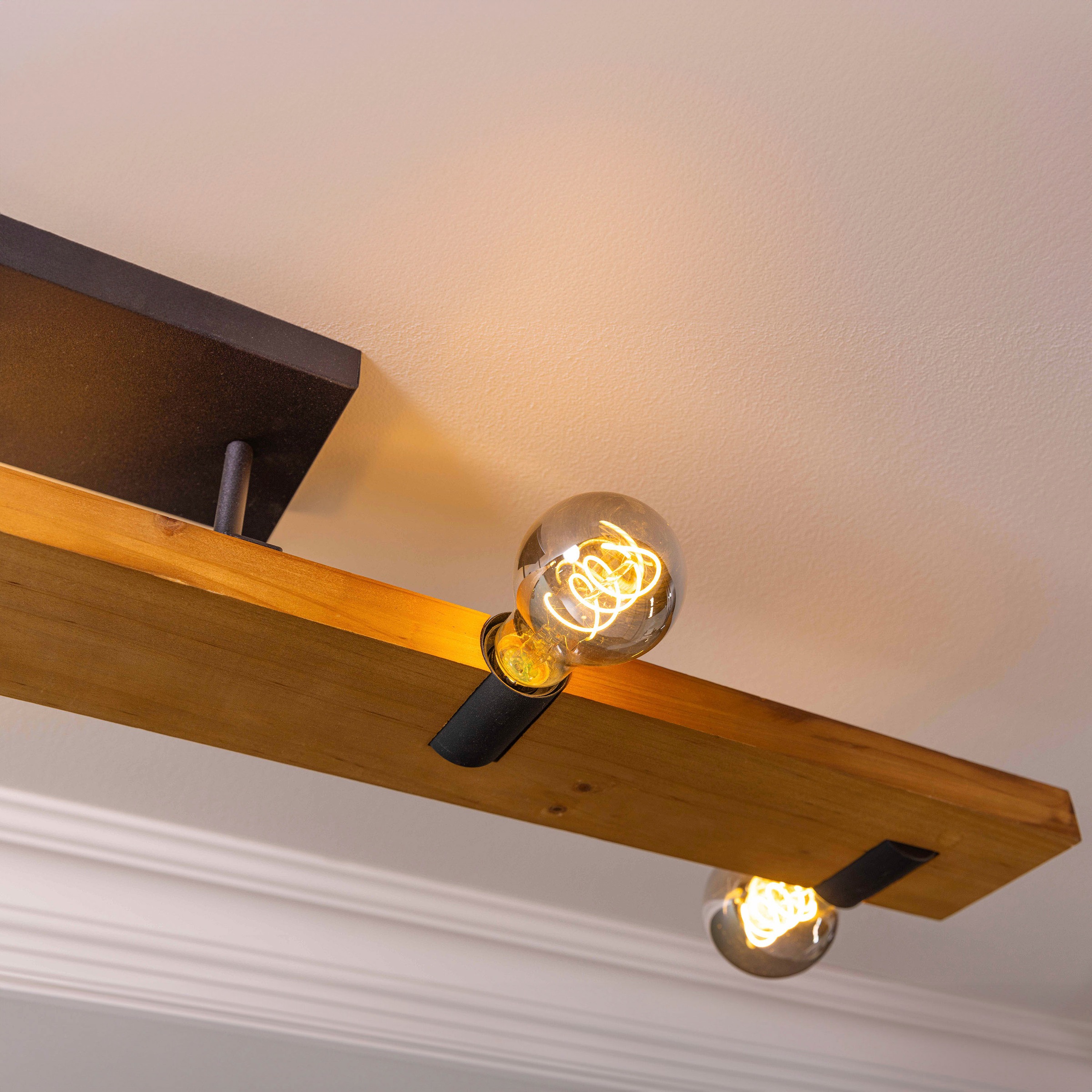 Brilliant Deckenleuchte »Mertes«, 5 flammig, Leuchtmittel E27 | ohne Leuchtmittel, Deckenlampe, E27, 115 x 12,5 cm, Holz/Metall, braun/schwarz