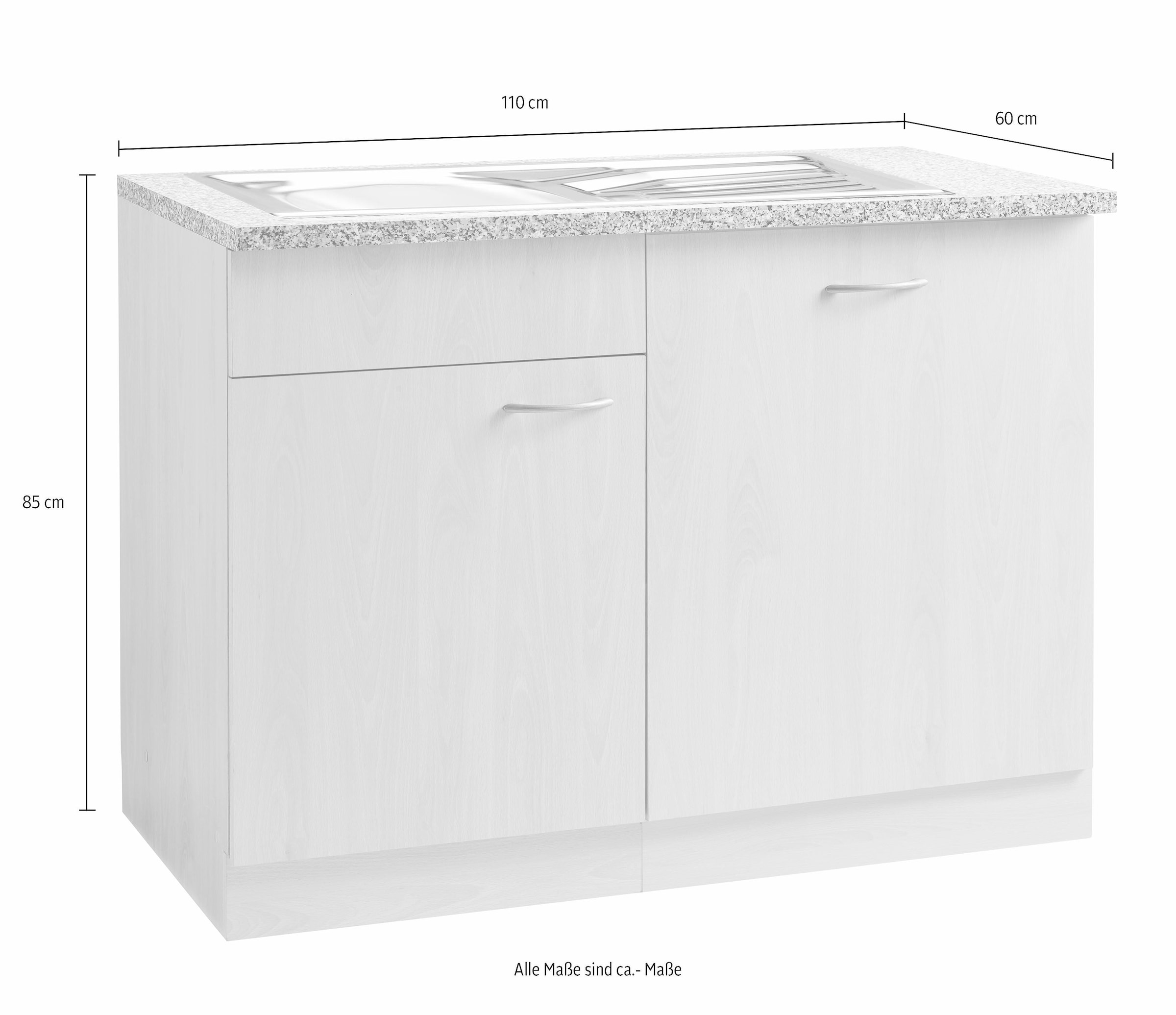 wiho Küchen Spülenschrank »Kiel«, 110 cm breit, inkl. Tür/Griff/Sockel für  Geschirrspüler auf Rechnung bestellen