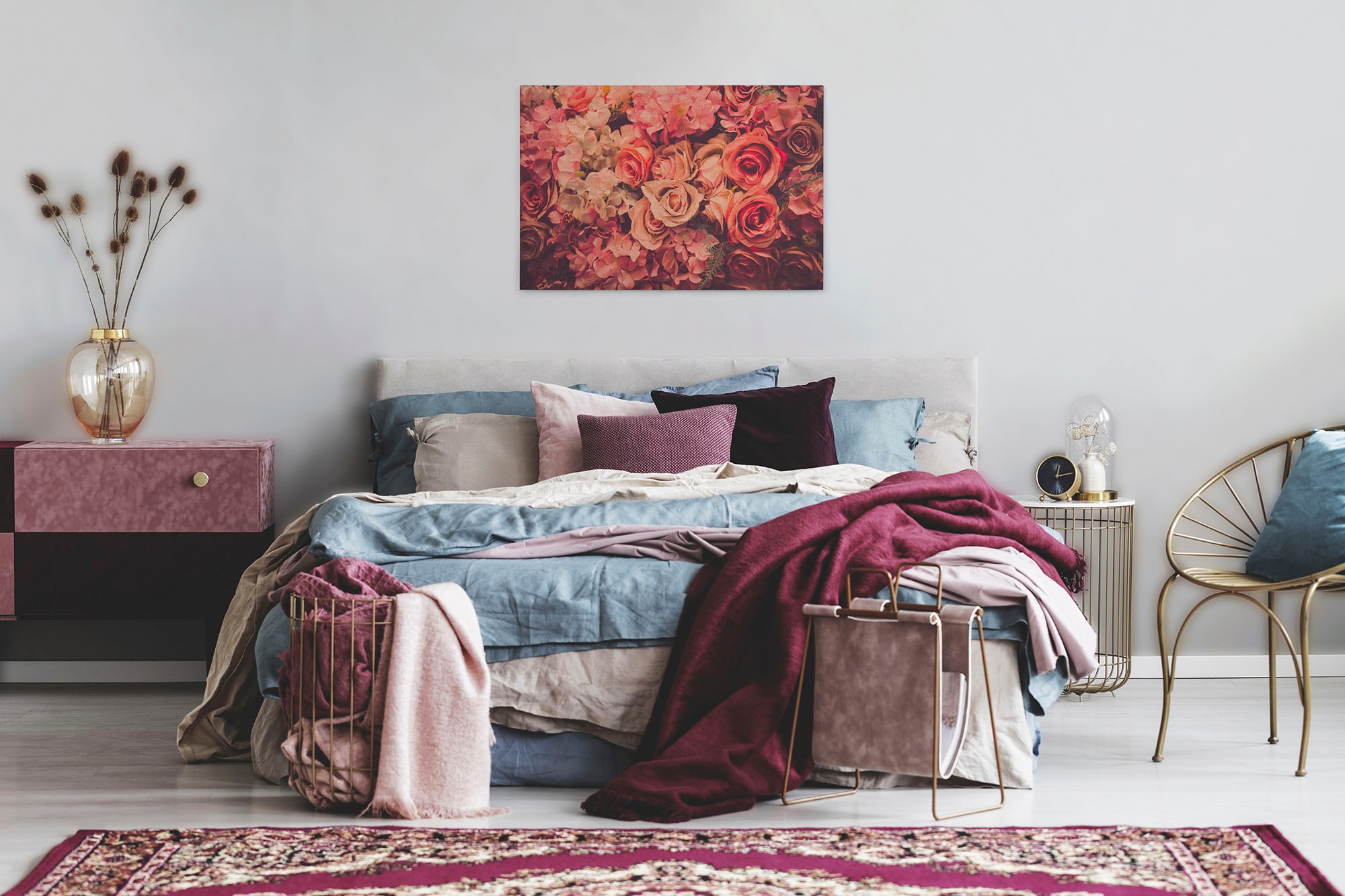A.S. Création Leinwandbild »Flower Wall«, Kunst-Blumen-Kinder, (1 St.), Romantische Rosen Rosenbild Keilrahmen Leinwand-Bild Wohnzimmer modern
