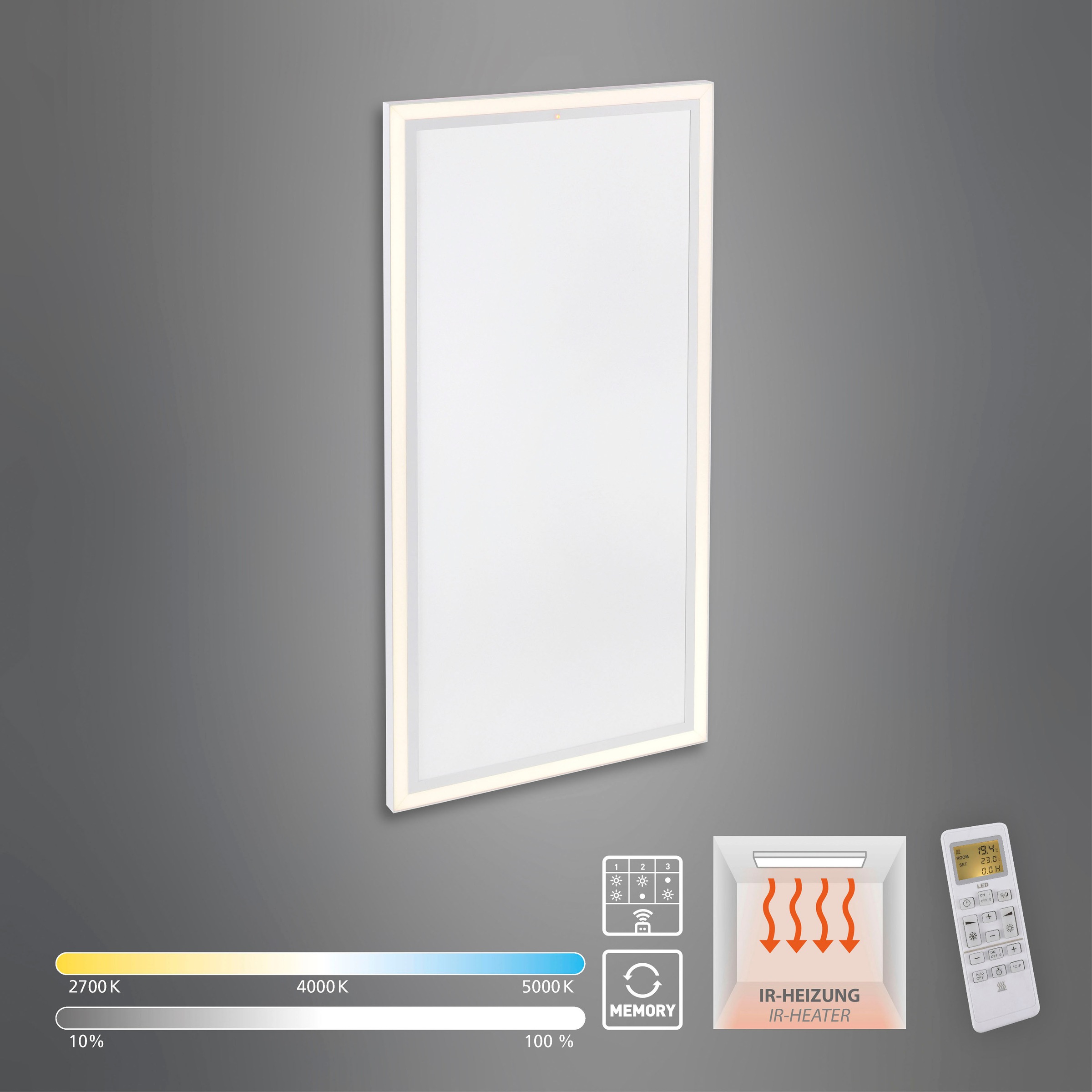 JUST LIGHT Deckenleuchte »BEROA«, 1 flammig, Leuchtmittel LED-Board | LED fest integriert, Deckenpanel mit IR-Heizung 800W, Funk Fernbed., Funkthermostat