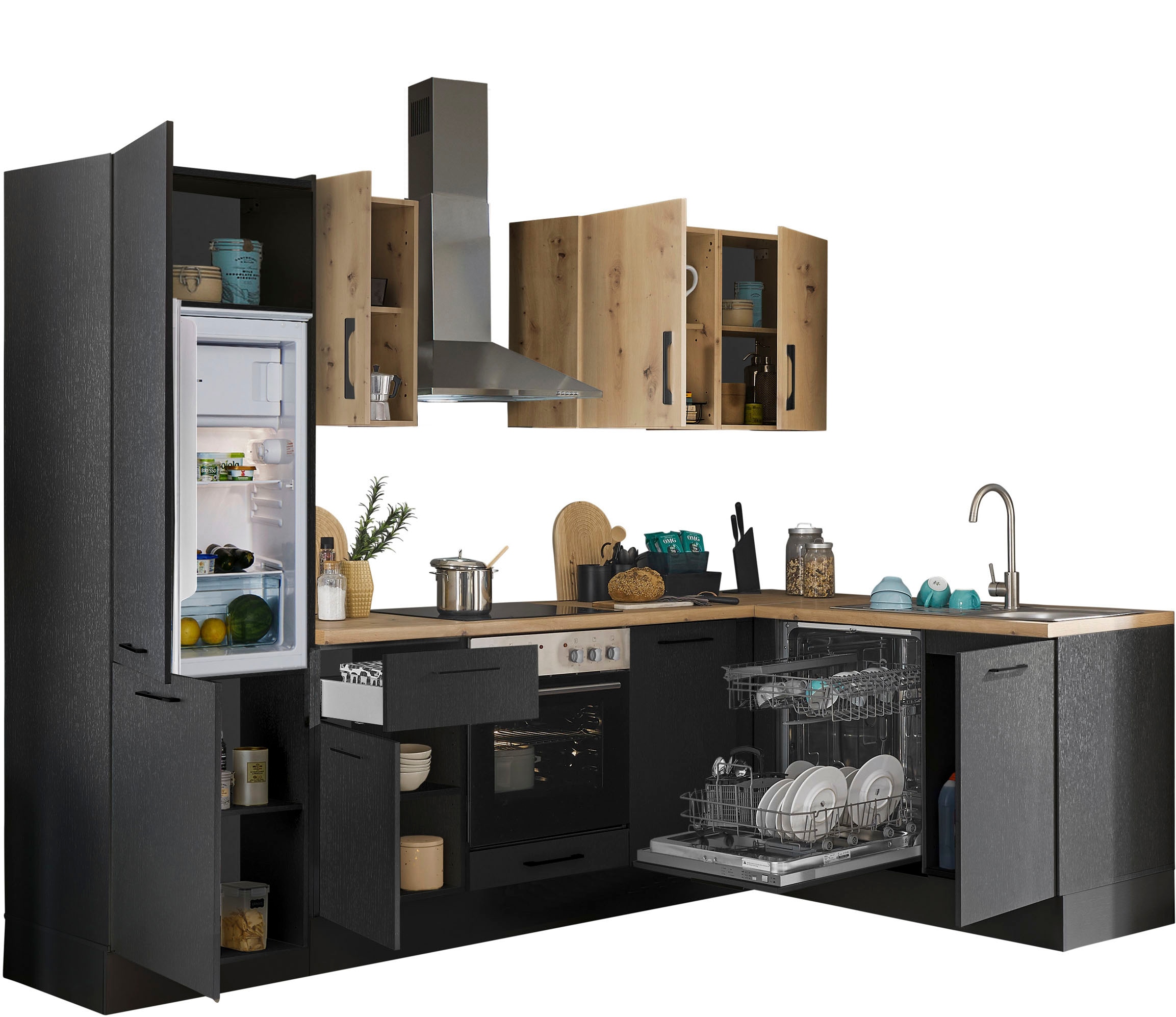 BASIC by Balculina Winkelküche »Turin«, Stellbreite 280x175 cm, wahlweise mit E-Geräten