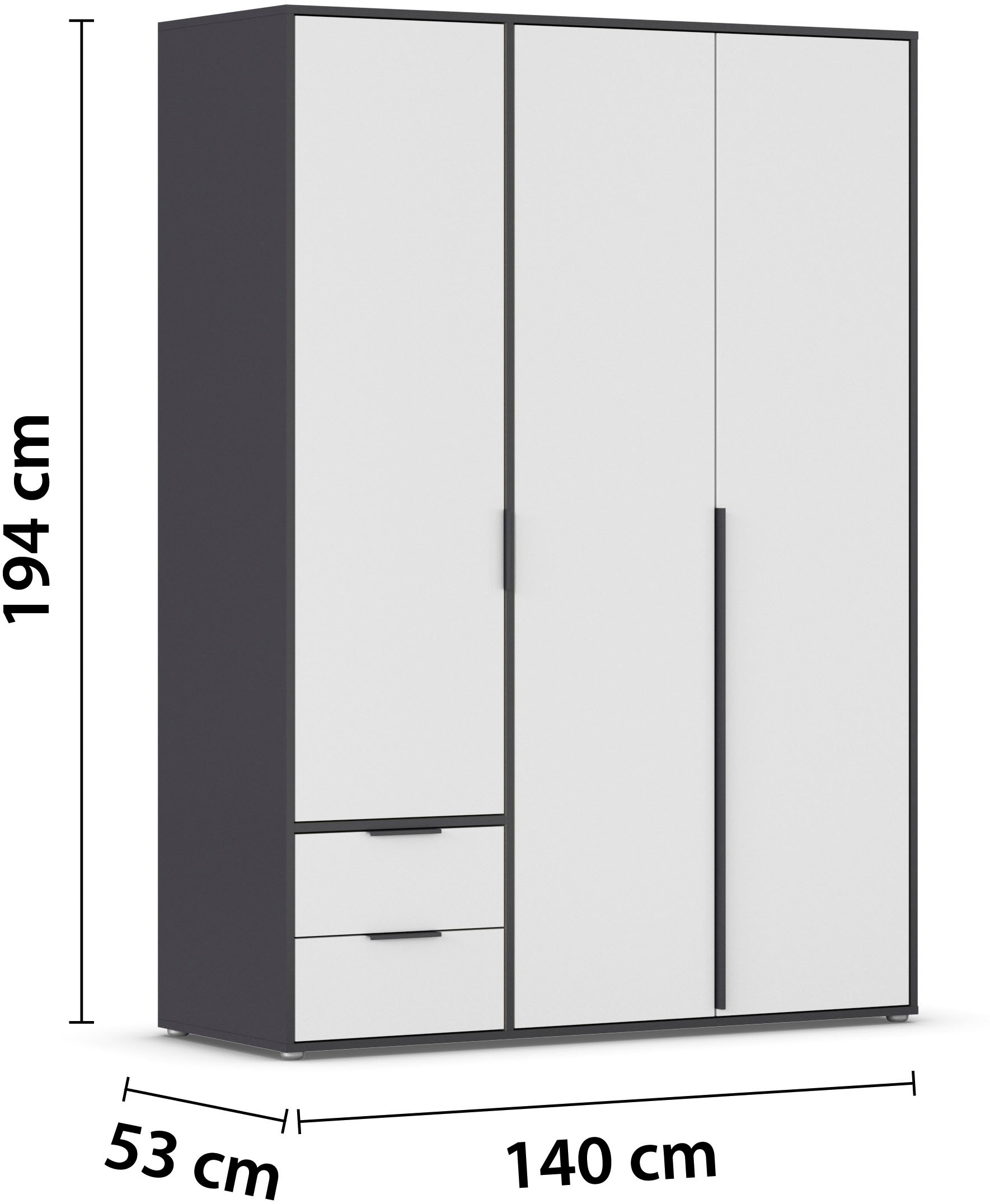 rauch Drehtürenschrank »Kleiderschrank Schrank Garderobe Wäscheschrank NAGATA viel Stauraum«, (in 3 verschiedenen Ausstattungen BASIC/CLASSIC/PREMIUM), mit Schubladen sowie Stangengriffen TOPSELLER MADE IN GERMANY