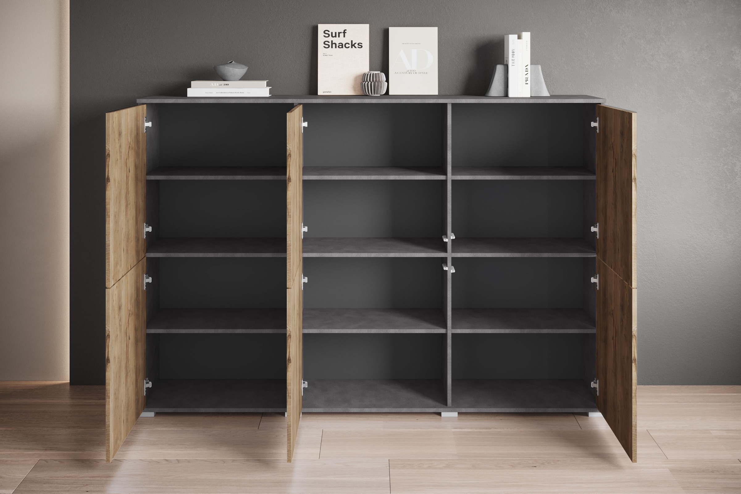 INOSIGN Highboard »Kenia, moderne grifflose Hochkommode mit 6 Türen, Breite 180 cm«, (1 St.), Push-to-Open-Fronten, höhenverstellbaren Einlegeböden