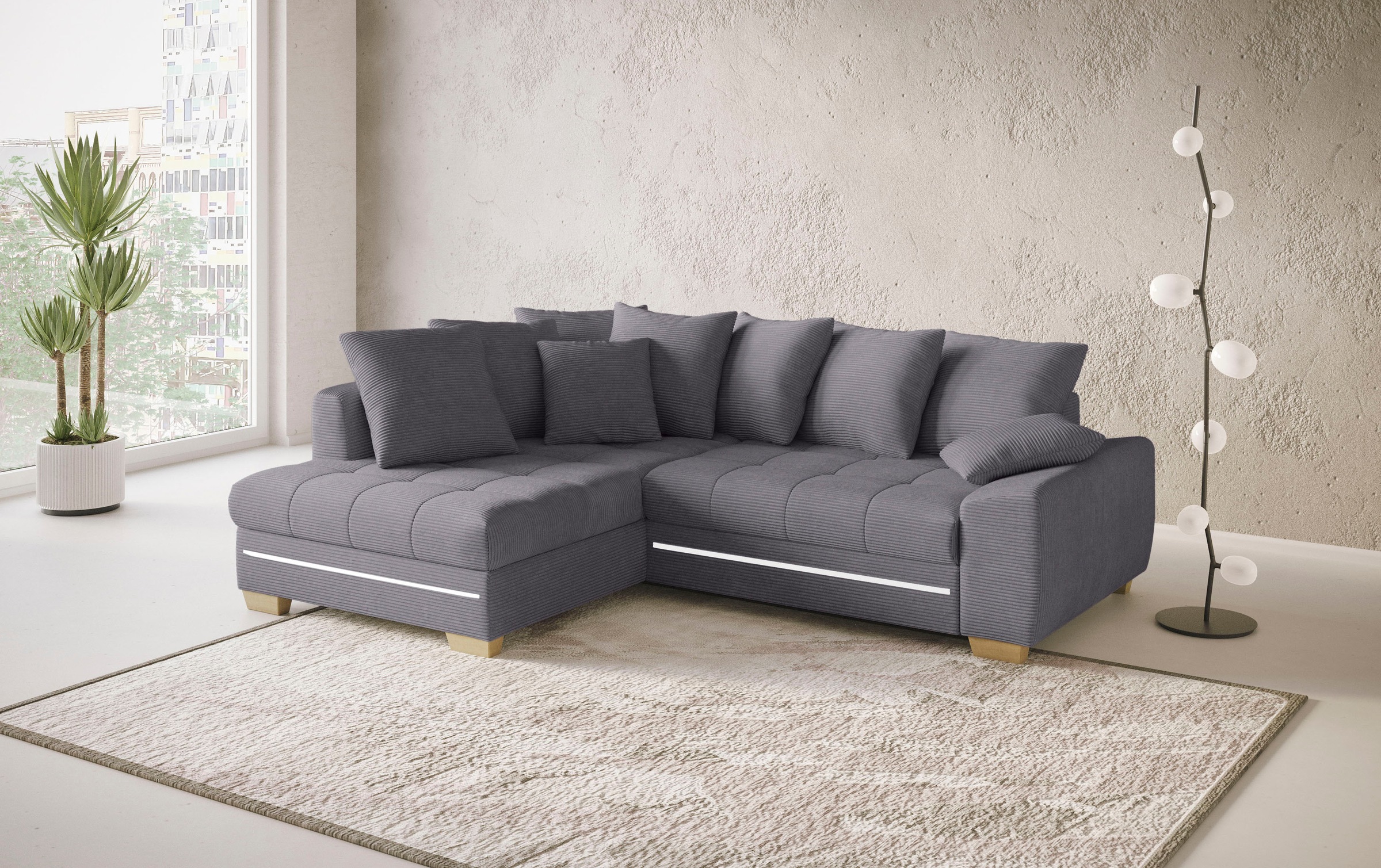 Mr. Couch Ecksofa »Nikita II, L-Form«, mit RGB-LED Beleuchtung, wahlweise mit Bett, Bettkasten, Kaltschaum