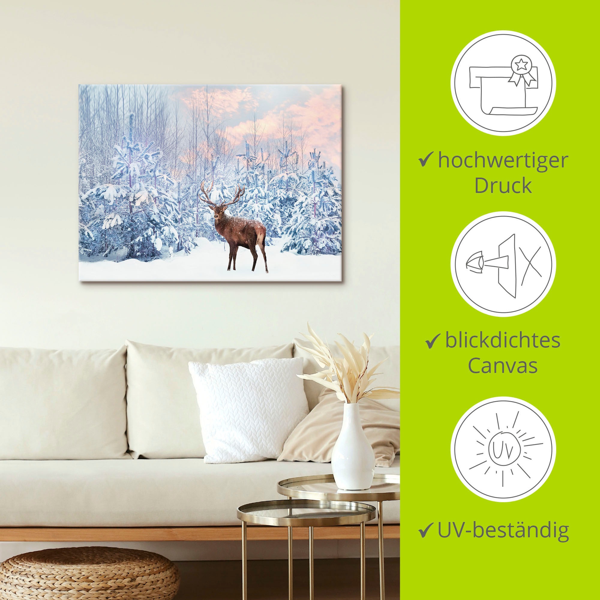 Artland Wandbild »Hirsch im Winterwald«, Hirschbilder, (1 St.), als Leinwandbild, Poster in verschied. Größen
