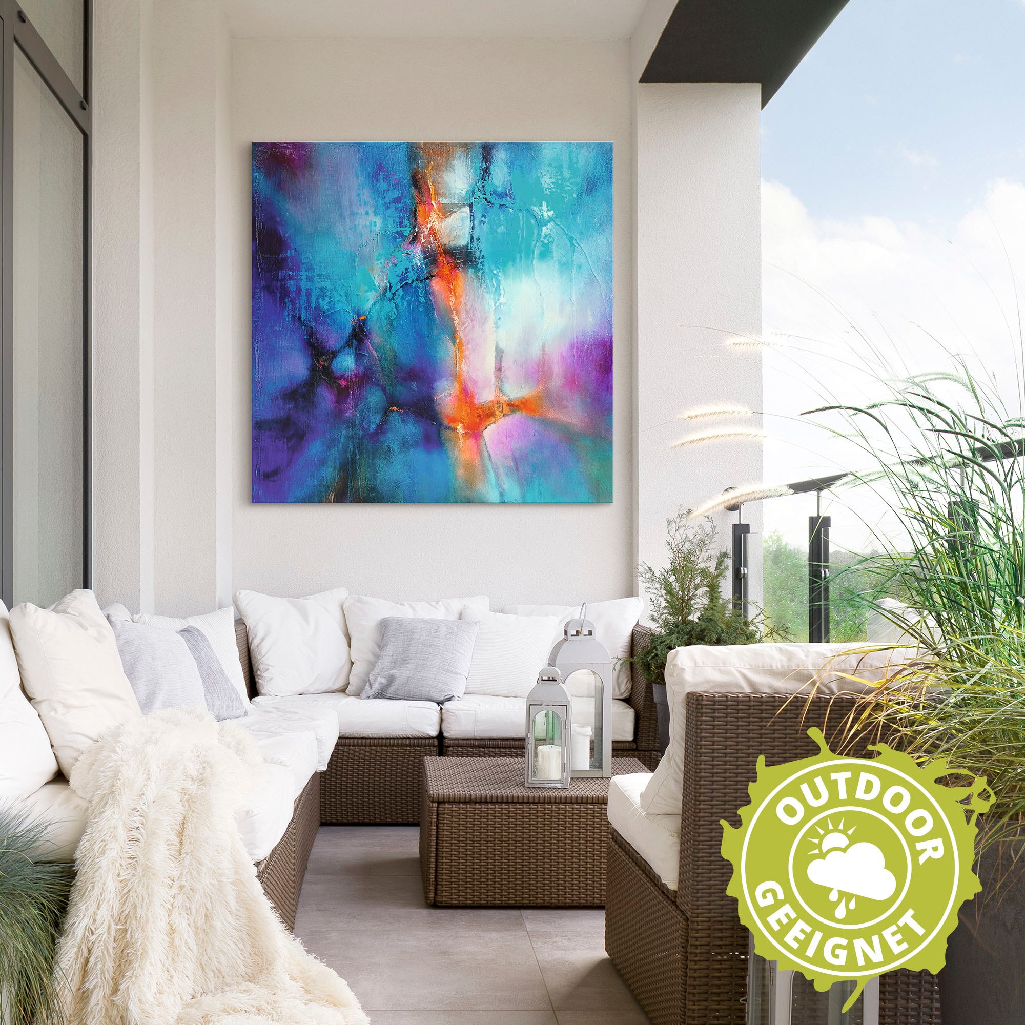 Artland Alu-Dibond-Druck »Türkis und Magenta I« Gegenstandslos 1 Stk. tlg. für Innen- und Außenbereich geeignet, Outdoorbild