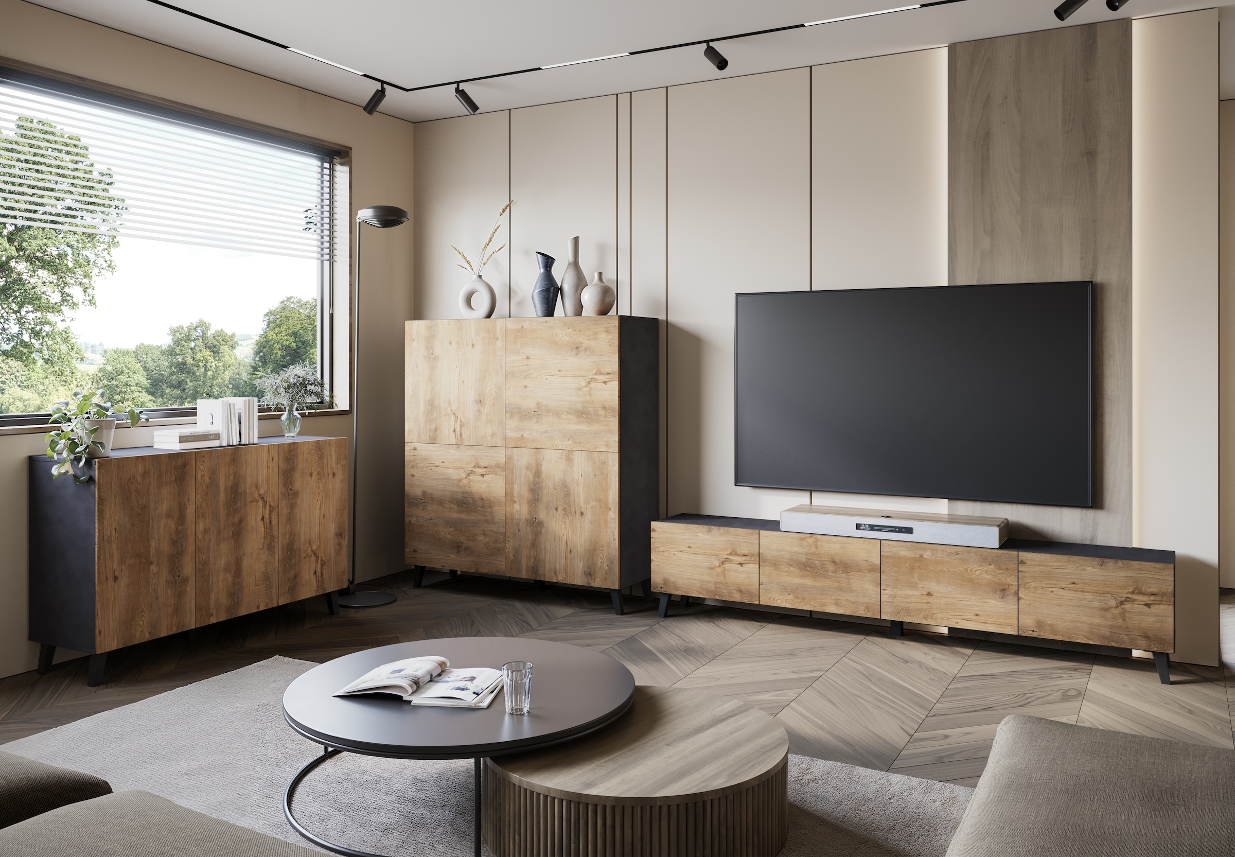 Home affaire Sideboard »SIDEBOARD PHUKET II, Stilvolle, grifflose Kommode, Breite 120cm« 1 Stk. tlg. Mit 6 Fächern und höhenverstellbaren Einlegeböden