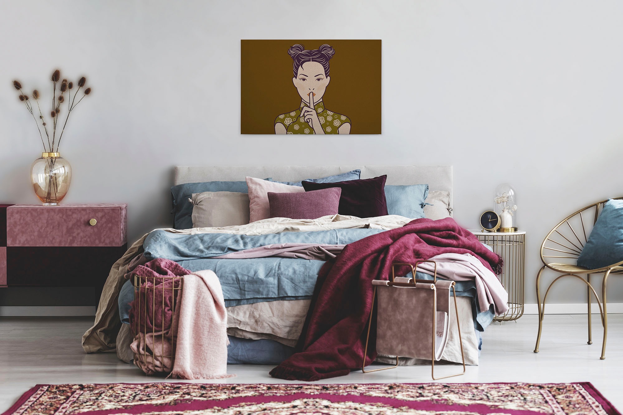 A.S. Création Leinwandbild »himari«, Kunst-Gemälde-Kinder, (1 St.), Keilrahmen Bild Asiatisch Frau Leinwand-Bild Wohnzimmer modern Kinder