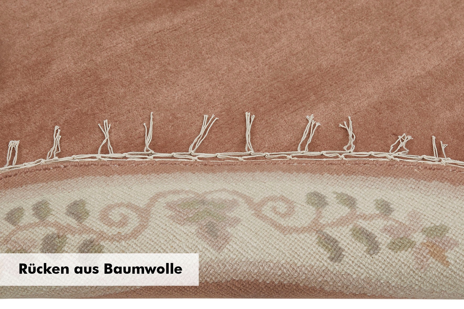 LUXOR living Wollteppich »Adour«, rund, 18 mm Höhe, reine Wolle, handgeknüpft, mit Bordüre und Fransen, Wohnzimmer