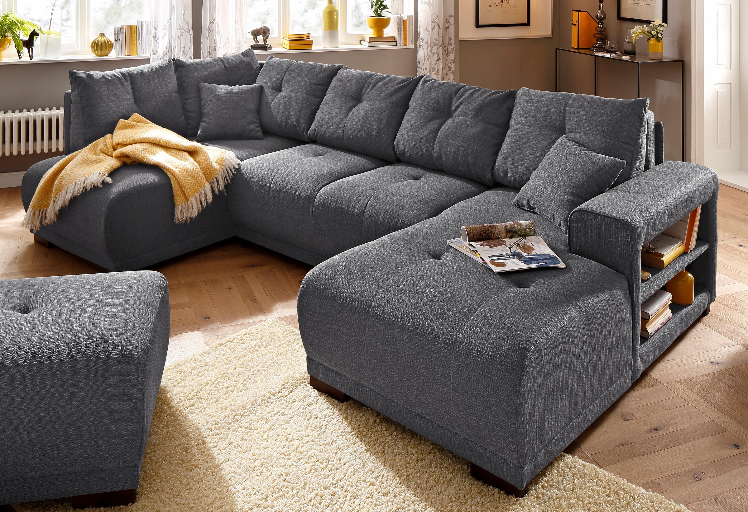 Home affaire Wohnlandschaft »Viborg U-Form«, mit Regal in der Armlehne, wahlweise mit Bettfunktion