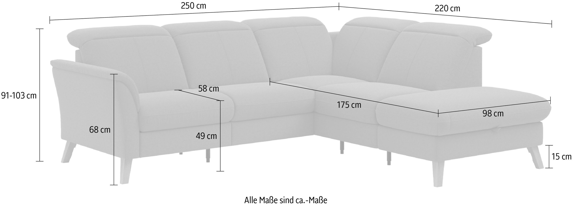 sit&more Ecksofa »Romero L-Form«, wahlweise mit oder ohne TV-Funktion, Bettfunktion, Bettkasten